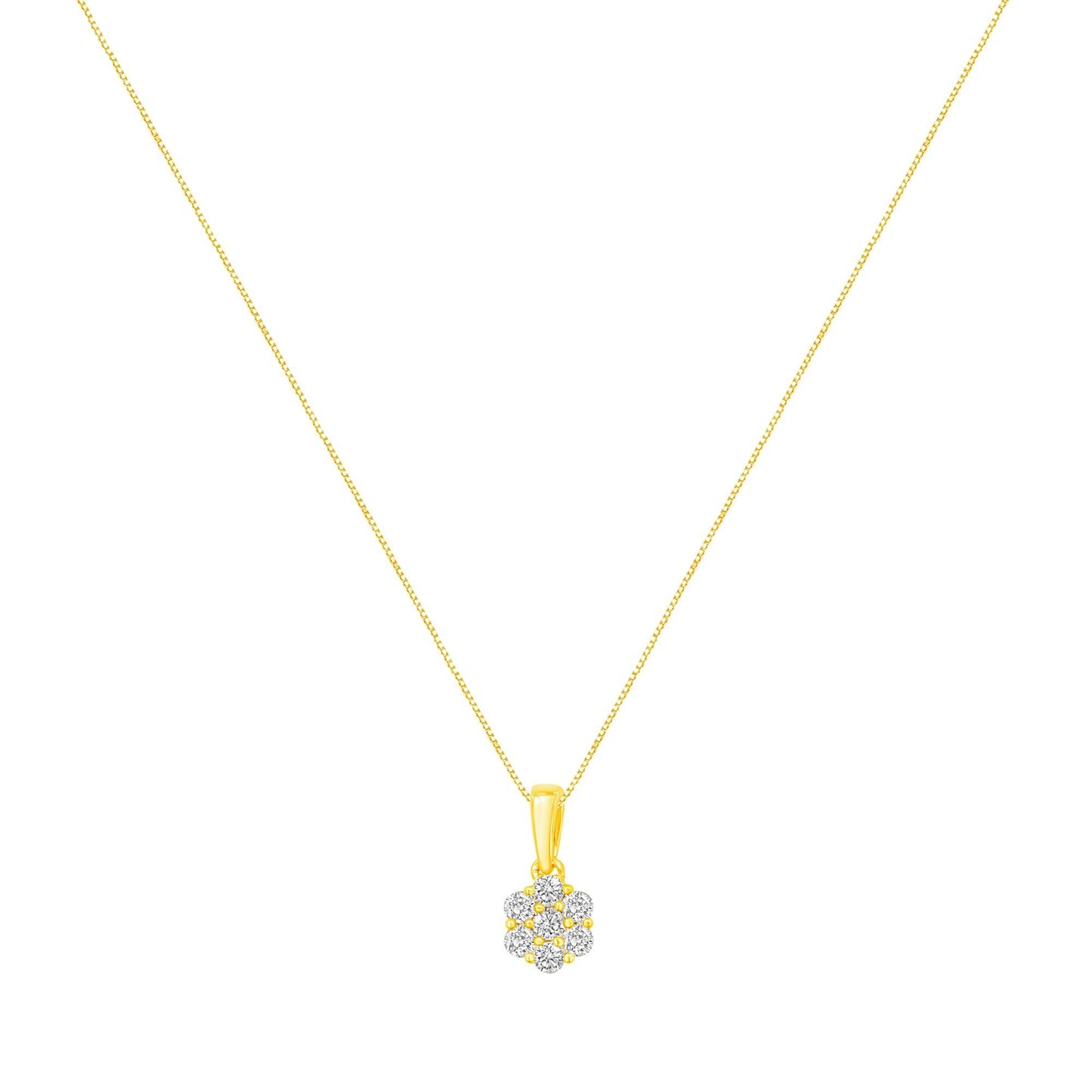 14K Yellow Gold 1/2 Cttw Prong Set, Round-Cut 7 Stone Diamond Flower 18" Pendant Necklace (J-K Color, VS1-VS2 Clarity)