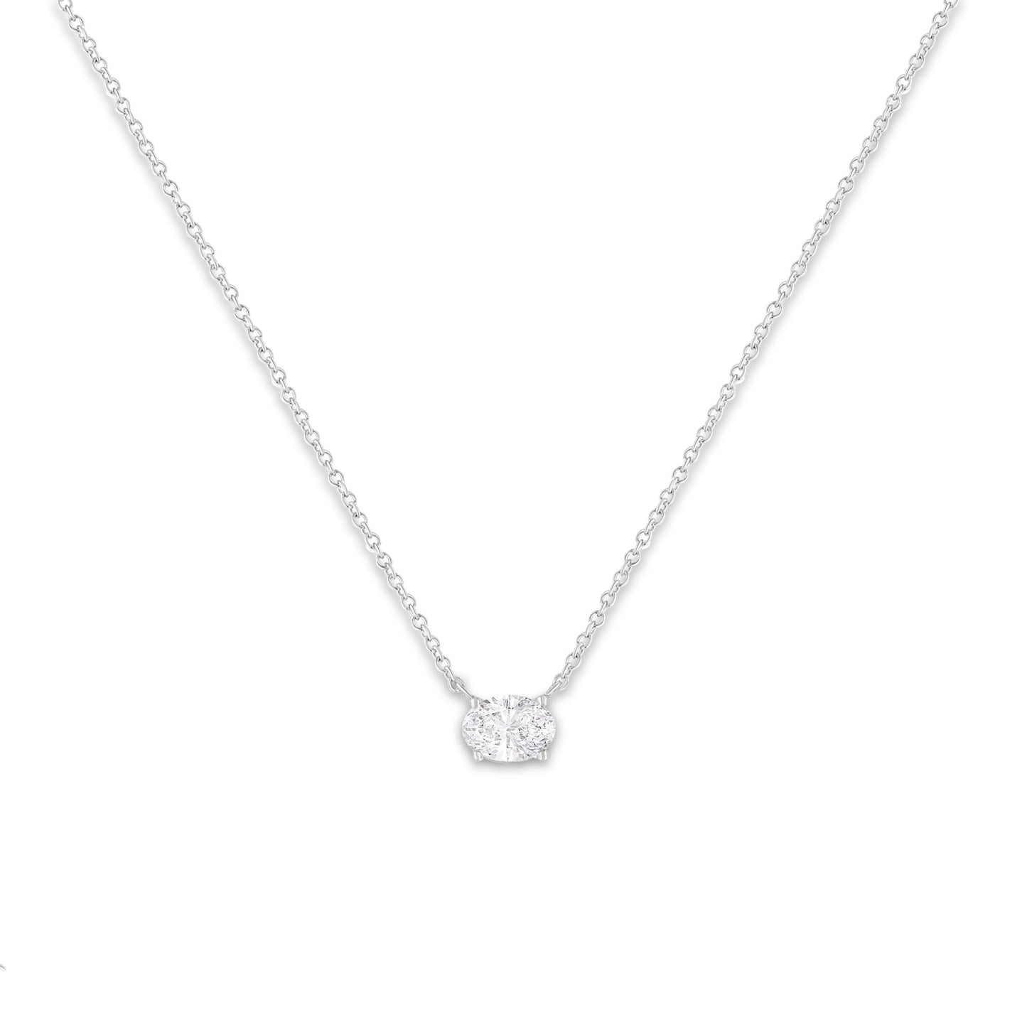 10K White Gold 1/2 Cttw 4 Prong Set Oval Shape Lab Grown Diamond East West Solitaire 18" Pendant Necklace (E-F Color, VS1-VS2 Clarity)