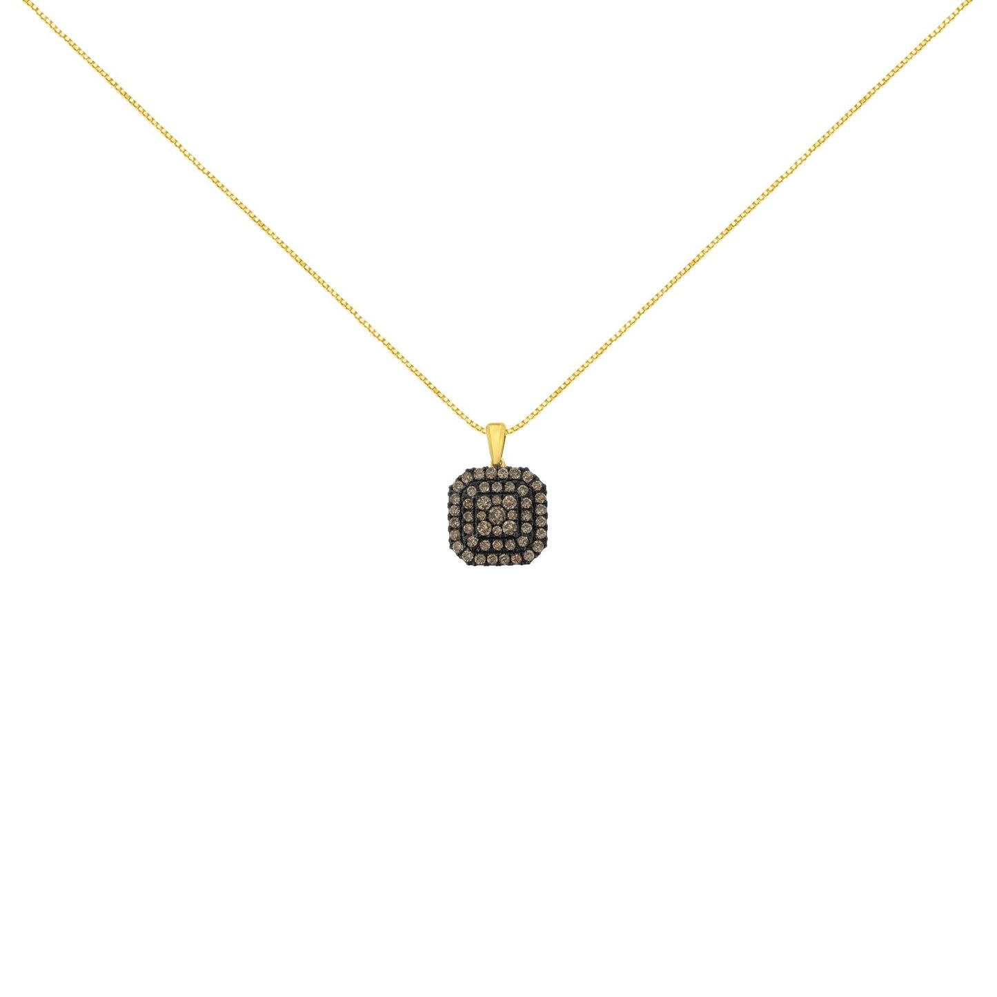 10K Yellow Gold Plated .925 Sterling Silver 1.0 cttw Black Rhodium Diamond Halo 18" Pendant Necklace (J-K Color, I1-I2 Clarity)