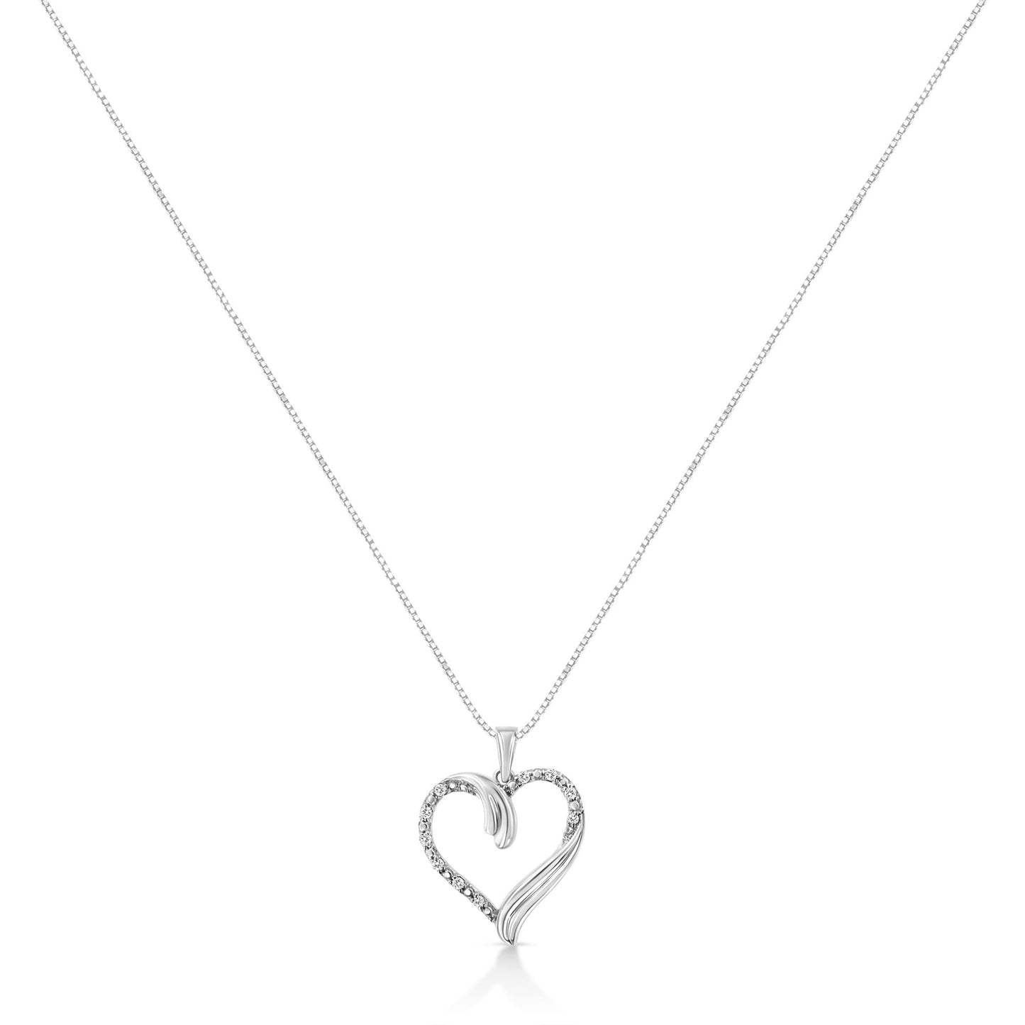 .925 Sterling Silver 1/10 Cttw Prong-Set Round Cut Diamond Open Heart 18" Pendent Necklace (I-J Color, I2-I3 Clarity)