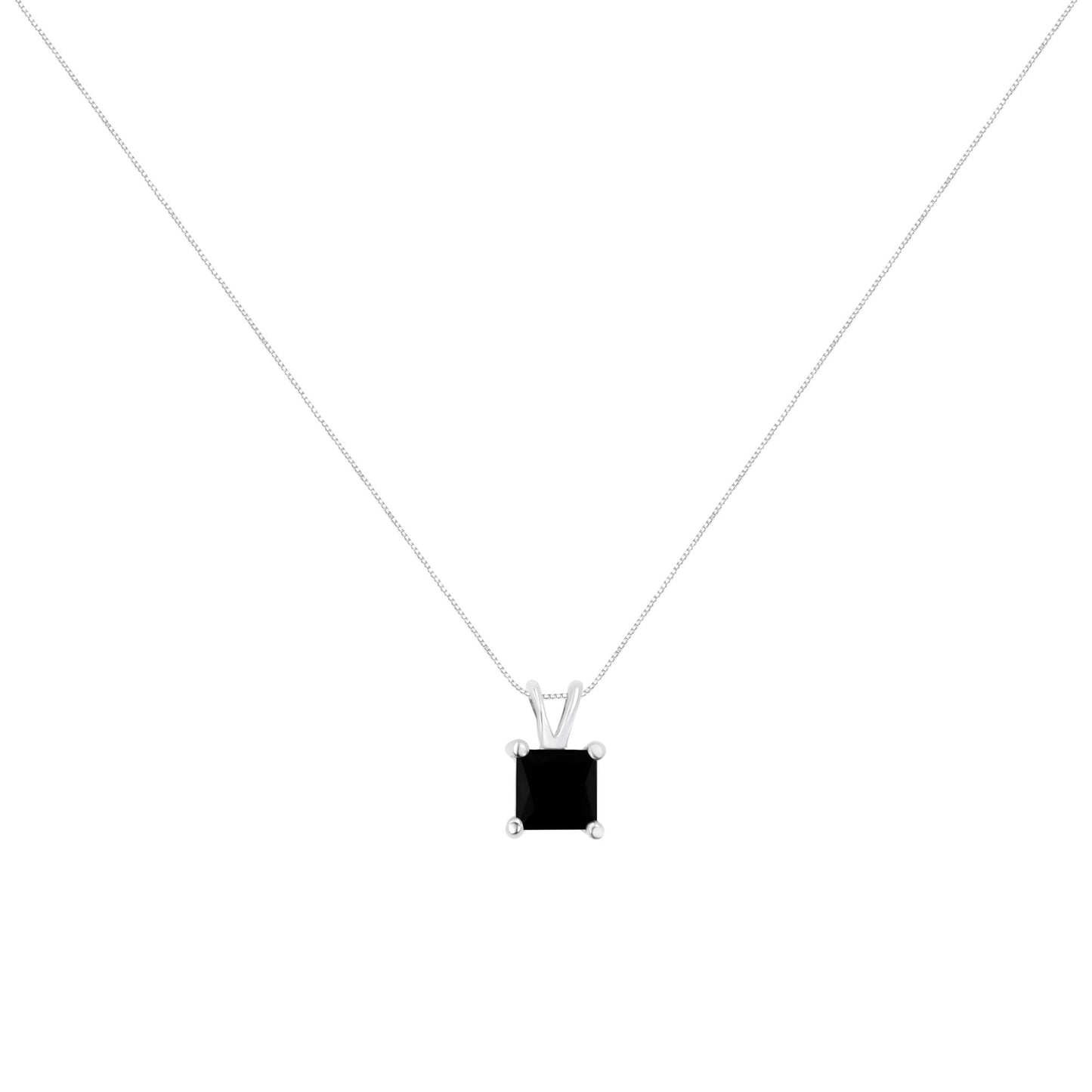 .925 Sterling Silver Treated Black Diamond Solitaire Pendant Necklace (Black)