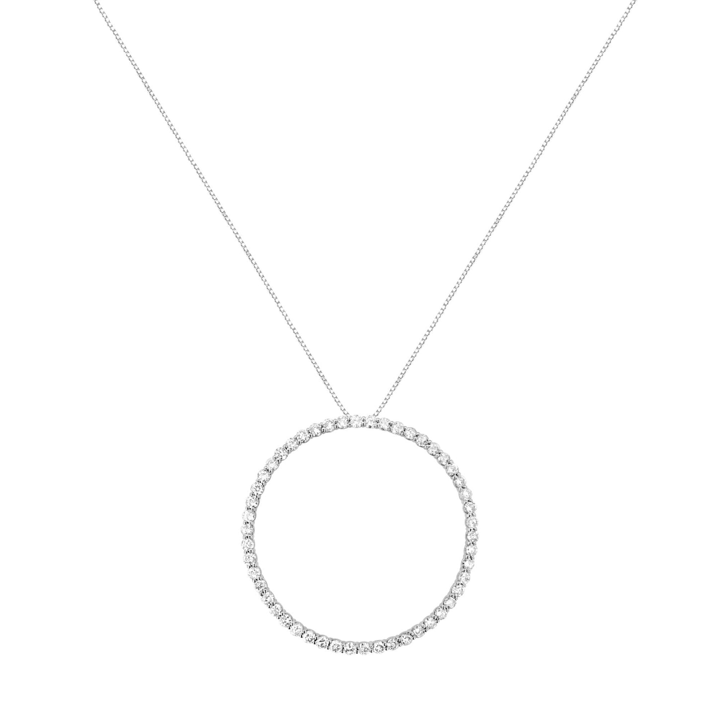 .925 Sterling Silver 4 cttw Prong Set, Round-Cut Diamond Open Circle Hoop 18" Pendant Necklace (J-K Color, I1-I2 Clarity)