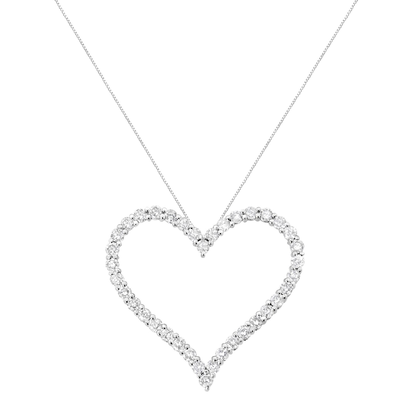 .925 Sterling Silver 3.0 cttw Round-Cut Diamond Open Heart Pendant Necklace (I-J Color, I2-I3 Clarity) - 18"