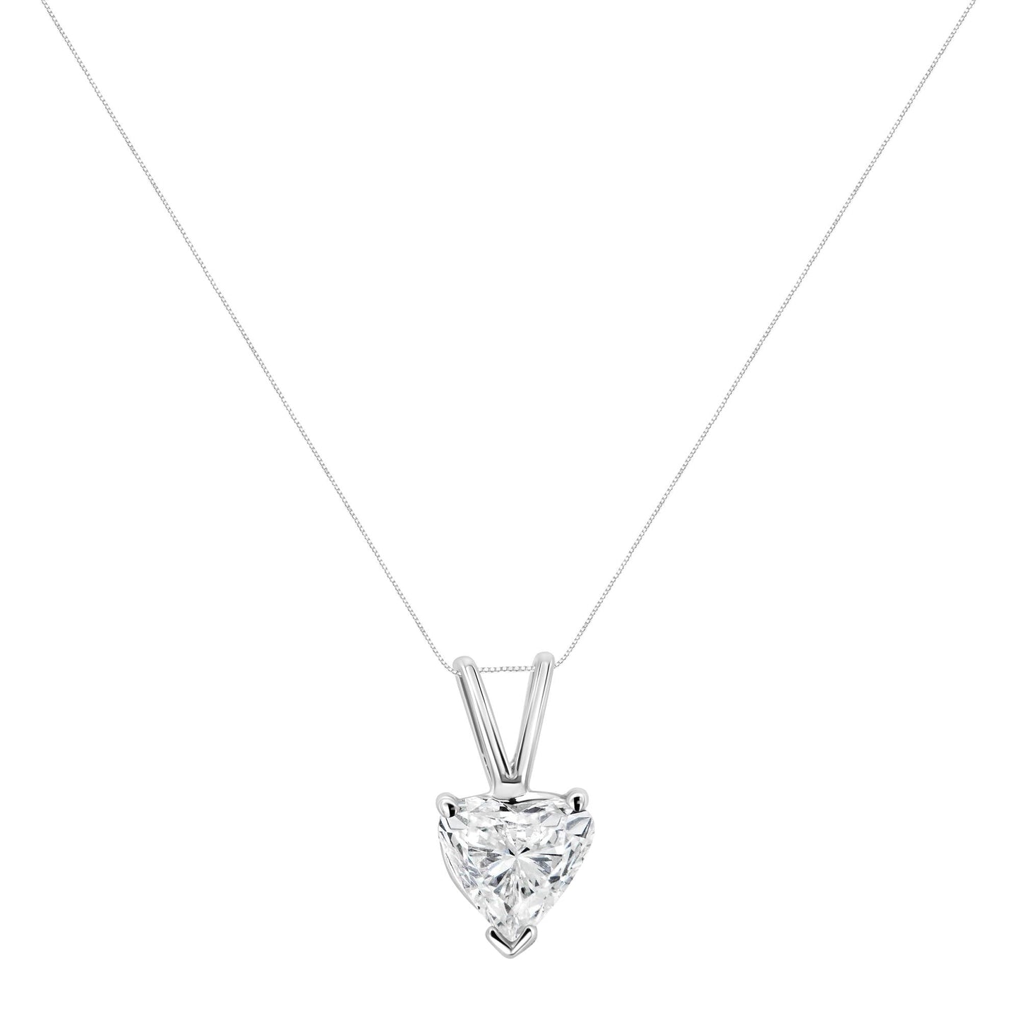 14K White Gold 3-Prong Set Heart Shaped Solitaire Diamond 18" Pendant Necklace (H-I Color, VS2-SI1 Clarity) - Choice of Carat Weight (3300)