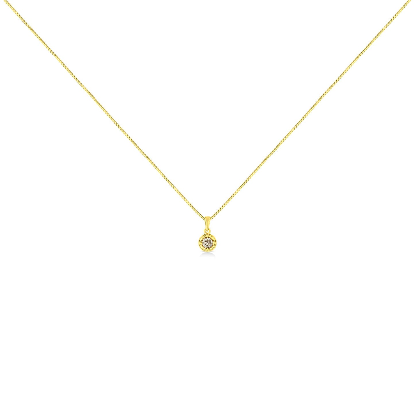 14K Yellow Gold Plated .925 Sterling Silver Brilliant Round Cut Diamond Solitaire Milgrain 18" Pendant Necklace