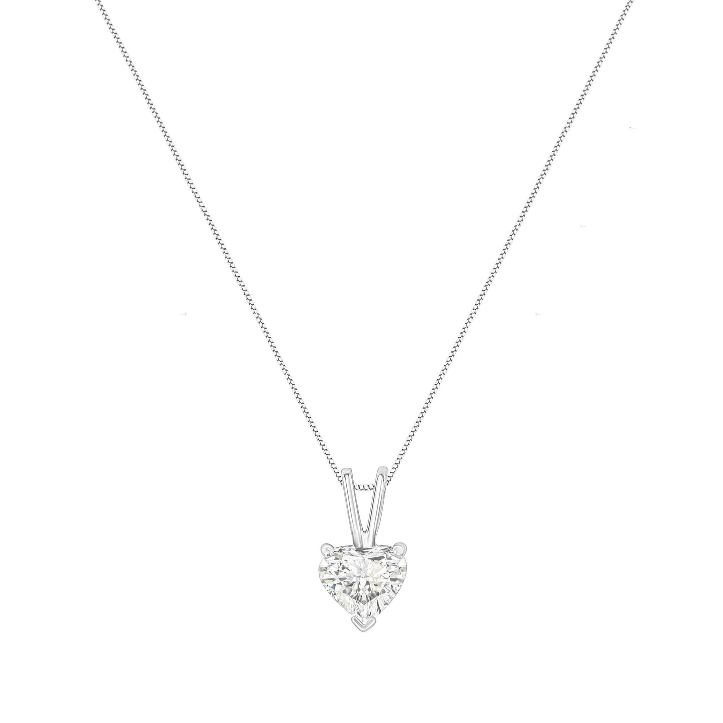 14K White Gold 3-Prong Set Heart Shaped Solitaire Diamond 18" Pendant Necklace (H-I Color, VS2-SI1 Clarity) - Choice of Carat Weight (3300)