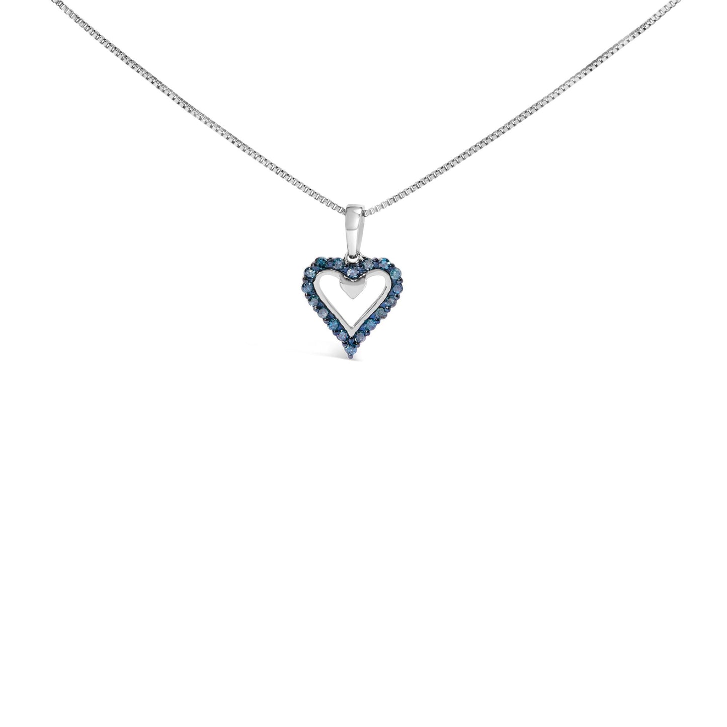 .925 Sterling Silver 1/5 Cttw Blue Diamond Open Heart Pendant Necklace (I-J Color, I2-I3 Clarity) - 18" Inches