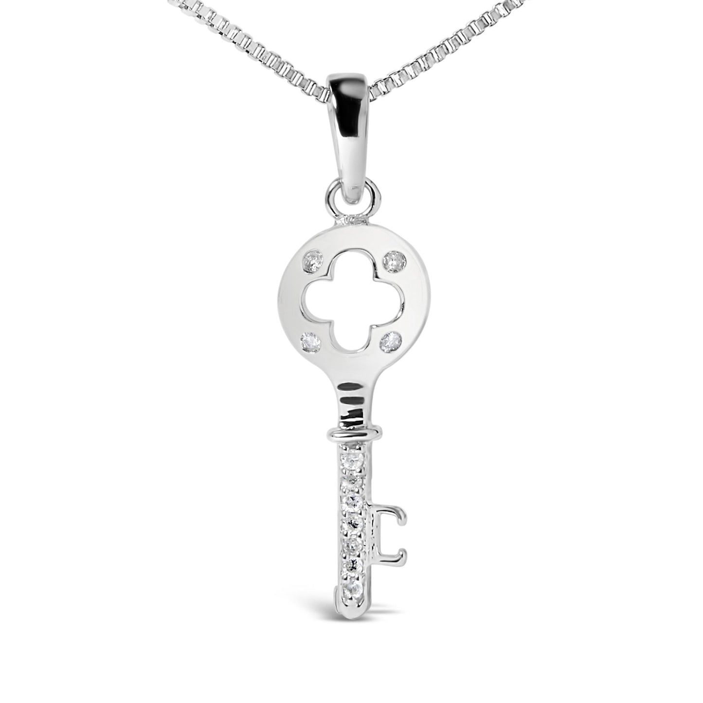 .925 Sterling Silver Diamond Accent Key Pendant Necklace (I-J Color, I2-I3 Clarity) - 18" Inches