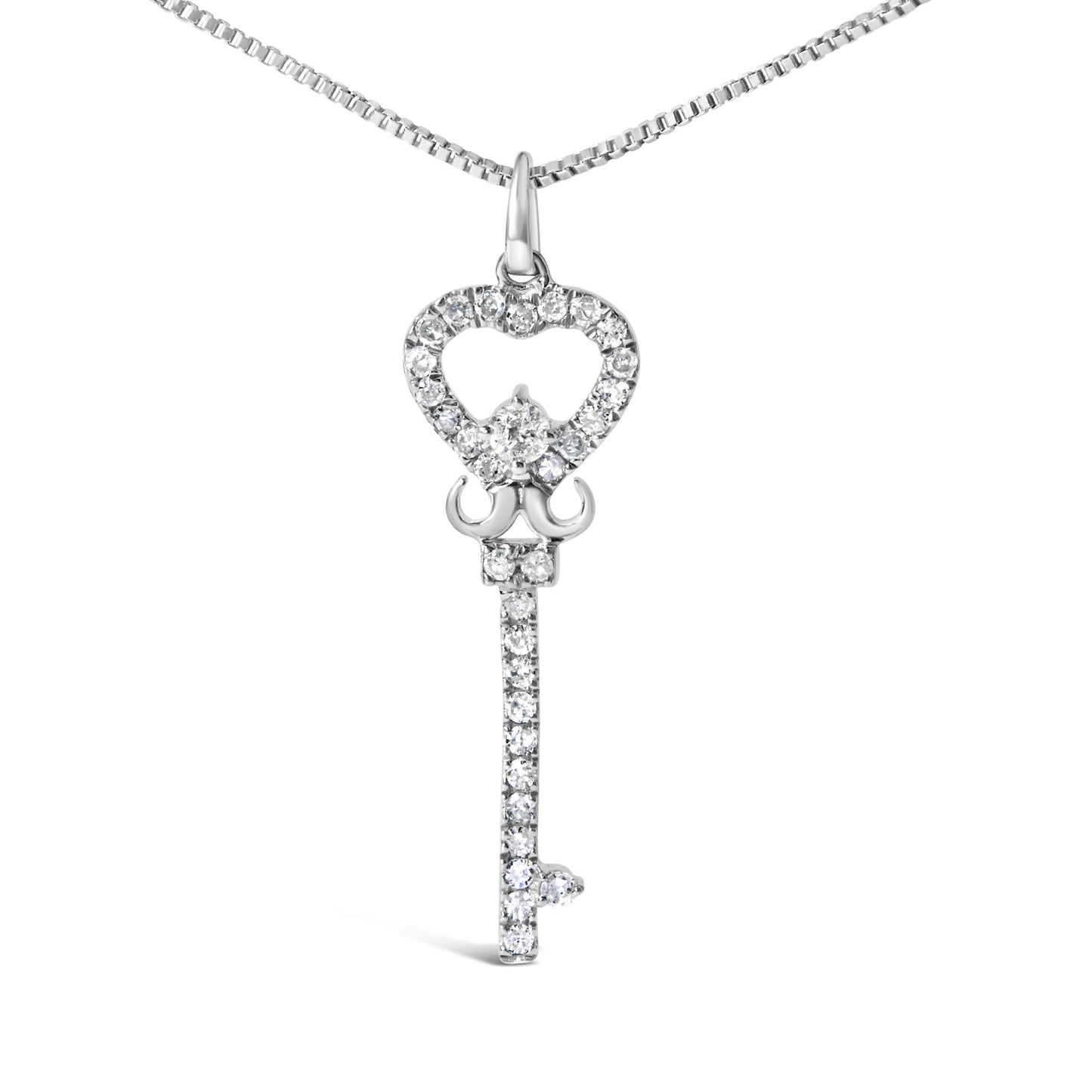 .925 Sterling Silver 1/3 Ctw Diamond Studded Key 18" Pendant Necklace (H-I Color, I2-I3 Clarity)