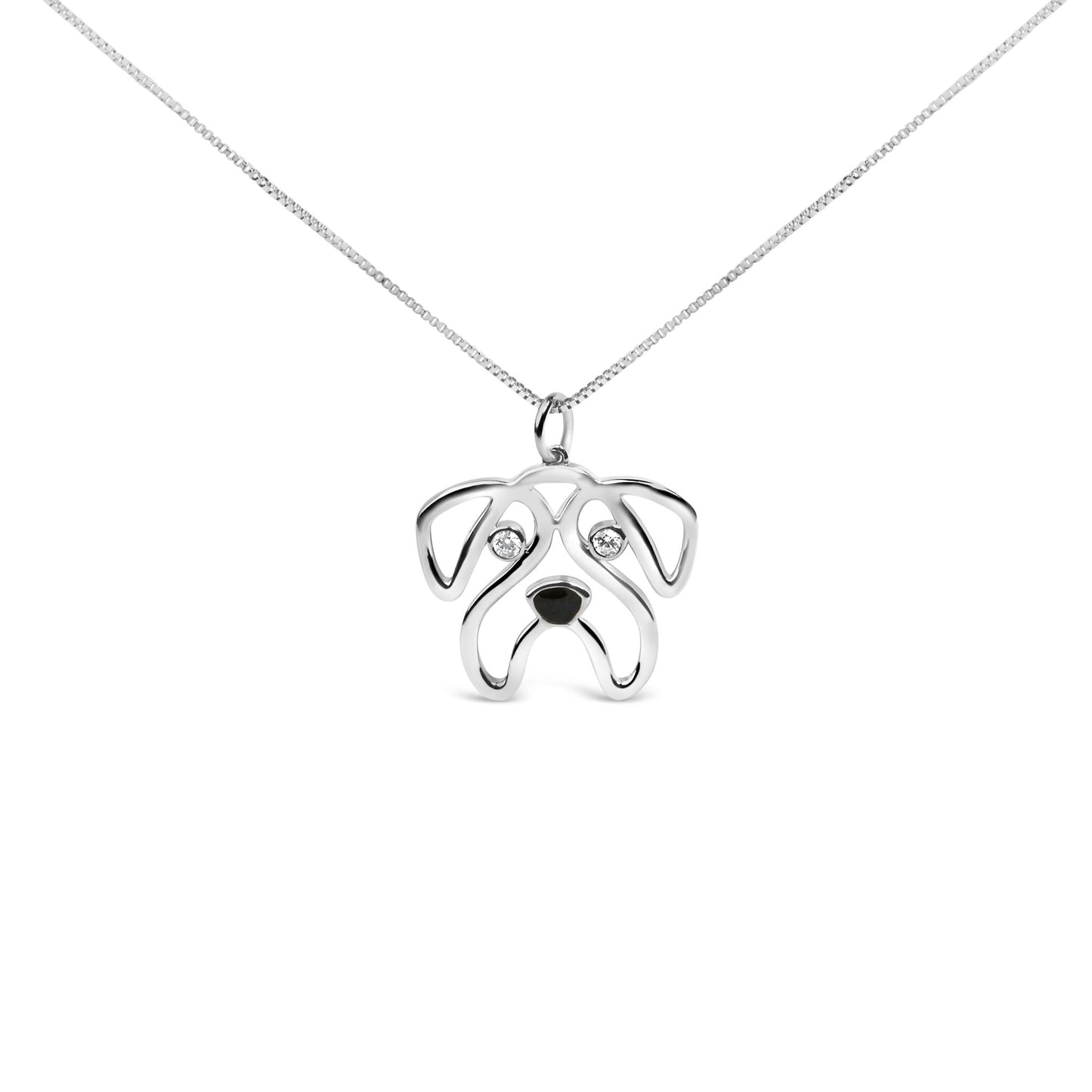 .925 Sterling Silver Diamond Accent Pug Dog Pendant Necklace (I-J Color, I2-I3 Clarity) - 18" Inches