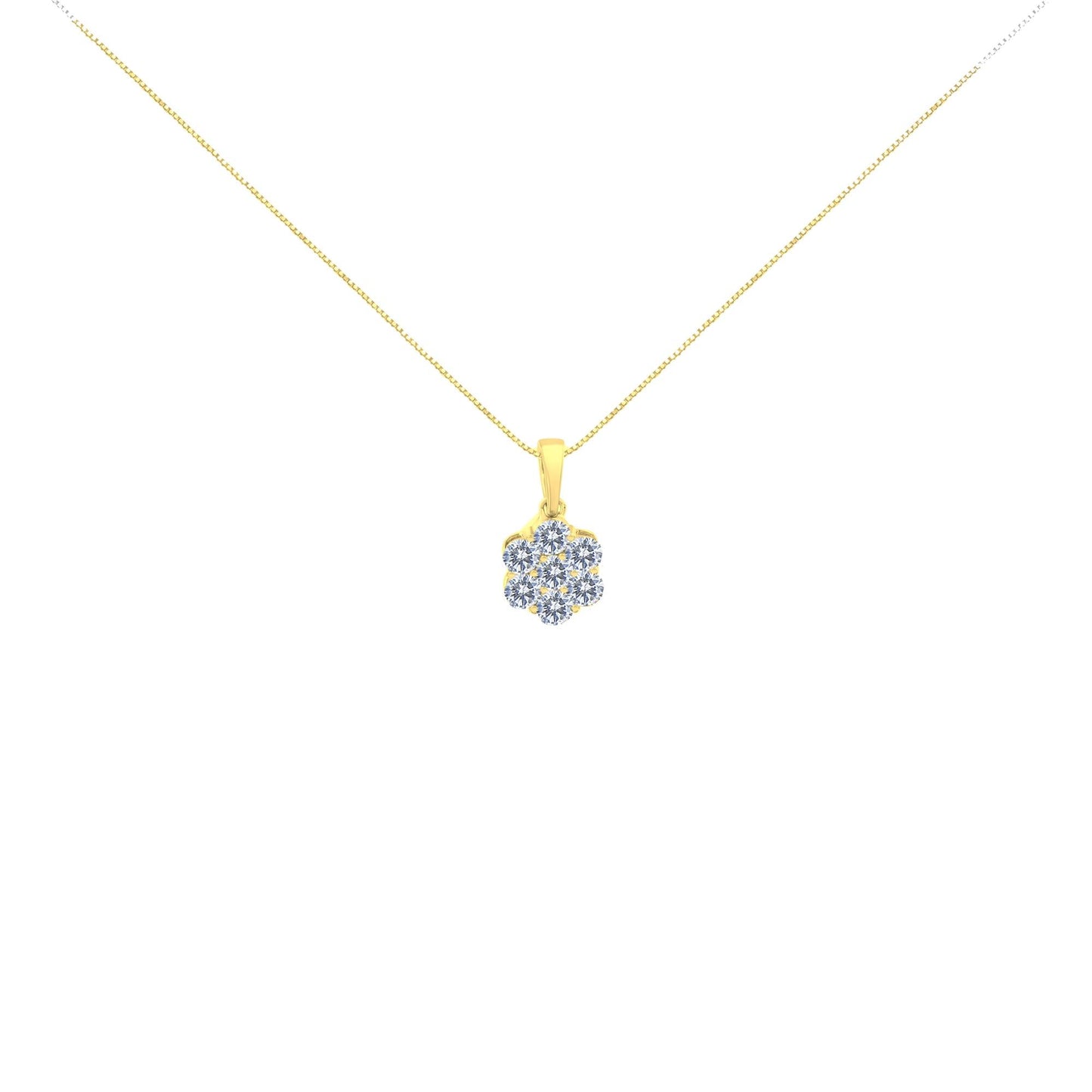 14K Yellow Gold 1.00 Cttw Brilliant Round-Cut Diamond 7 Stone Floral Cluster 18" Pendant Necklace (H-I Color, SI2-I1 Clarity)