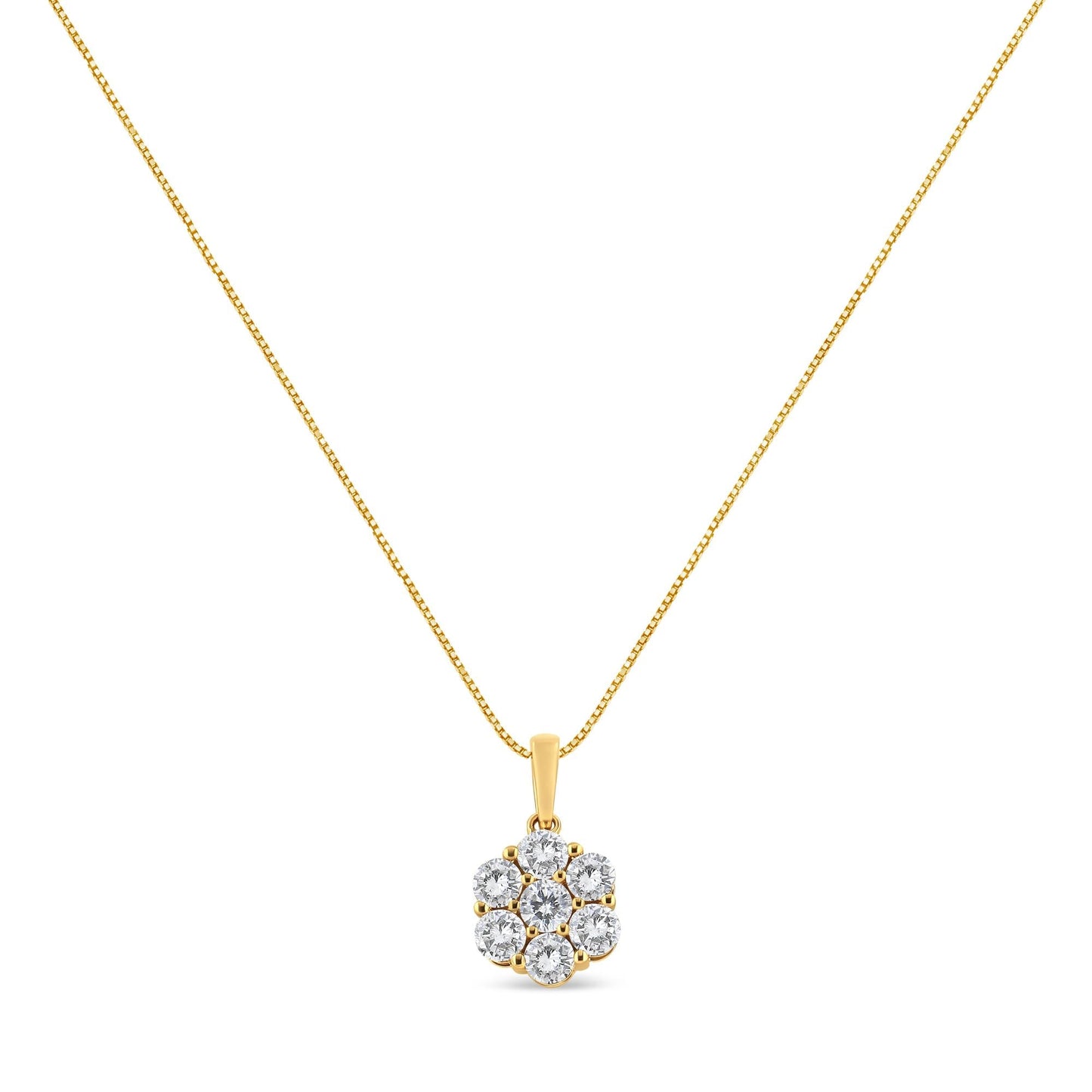 14K Yellow Gold 2.00 Cttw Brilliant Round-Cut Diamond 7 Stone Flower Cluster 18" Pendant Necklace (H-I Color, SI2-I1 Clarity)