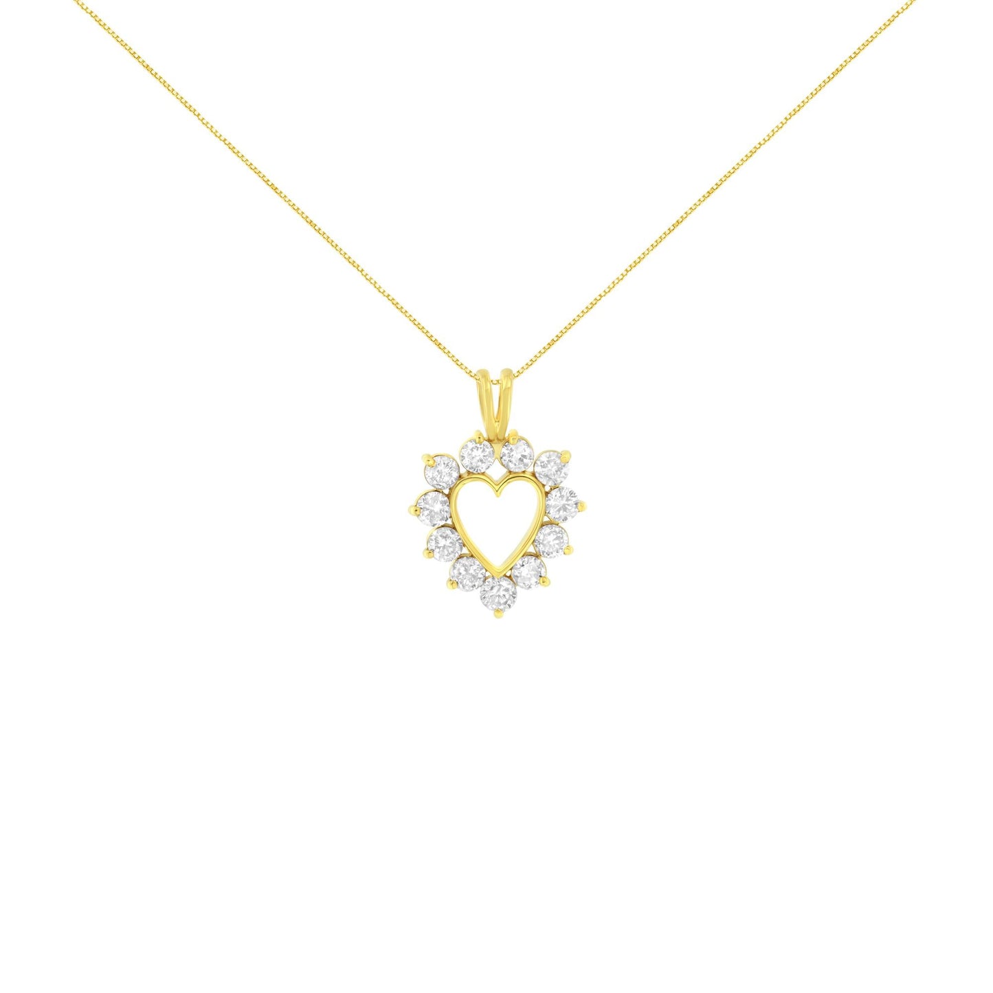 10K Yellow Gold Plated .925 Sterling Silver 1.00 Cttw Diamond Halo Open Heart 18" Pendant Necklace (L-M Color, I1-I2 Clarity)