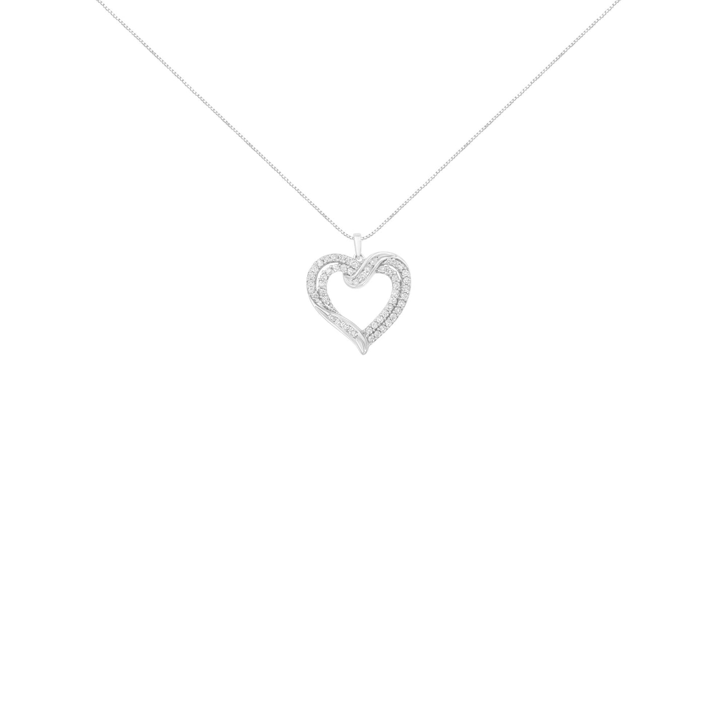 .925 Sterling Silver 1.00 Cttw Diamond Interwoven Double Heart 18" Pendant Necklace (I-J Color, I2-I3 Clarity)