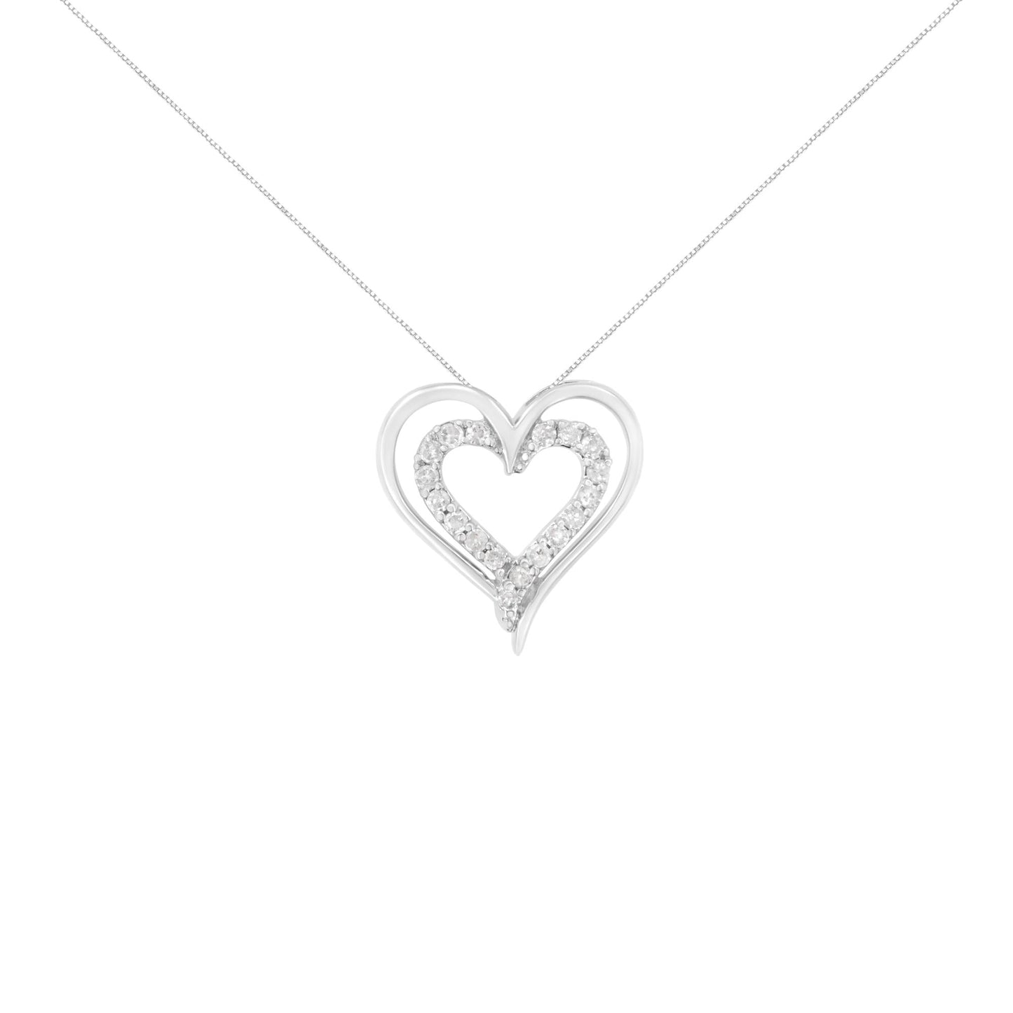 .925 Sterling Silver 1/4 cttw Diamond Open Double Heart 18" Pendant Necklace (I-J Clarity, I2-I3 Color)