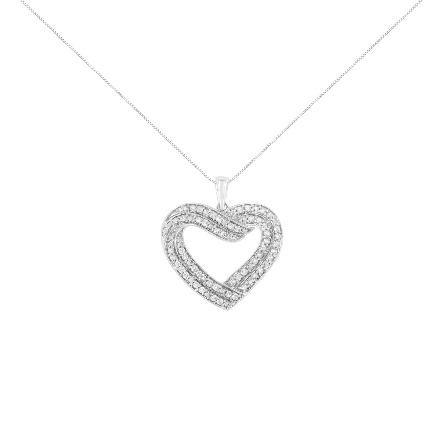 .925 Sterling Silver 1/2 cttw Prong Set Round-Cut Diamond Bypass Heart 18" Pendant Necklace (I-J Color, I2-I3 Clarity)