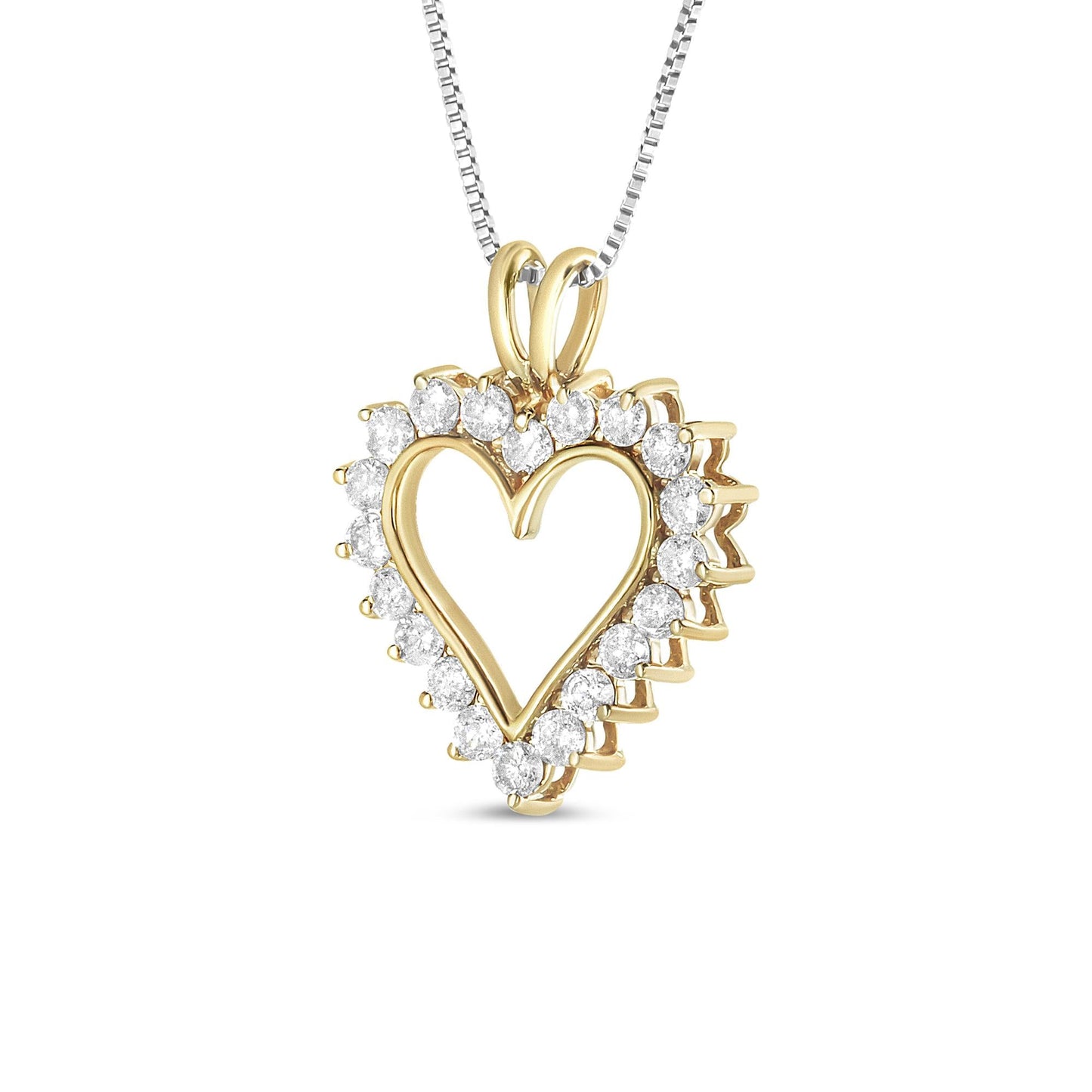 10K Yellow Gold Flash Plated .925 Sterling Silver 1.00 Cttw Round-Cut Diamond Open Heart Pendant 18" Necklace (L-M Color, I2-I3 Clarity)