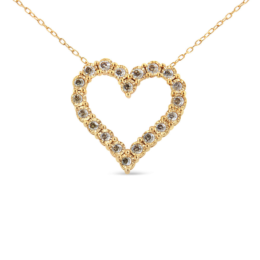 10K Yellow Gold Flashed .925 Sterling Silver 1/2 Cttw Champagne Diamond Miracle Plate Heart Pendant Necklace (K-L Color, I1-I2 Clarity) - 18"