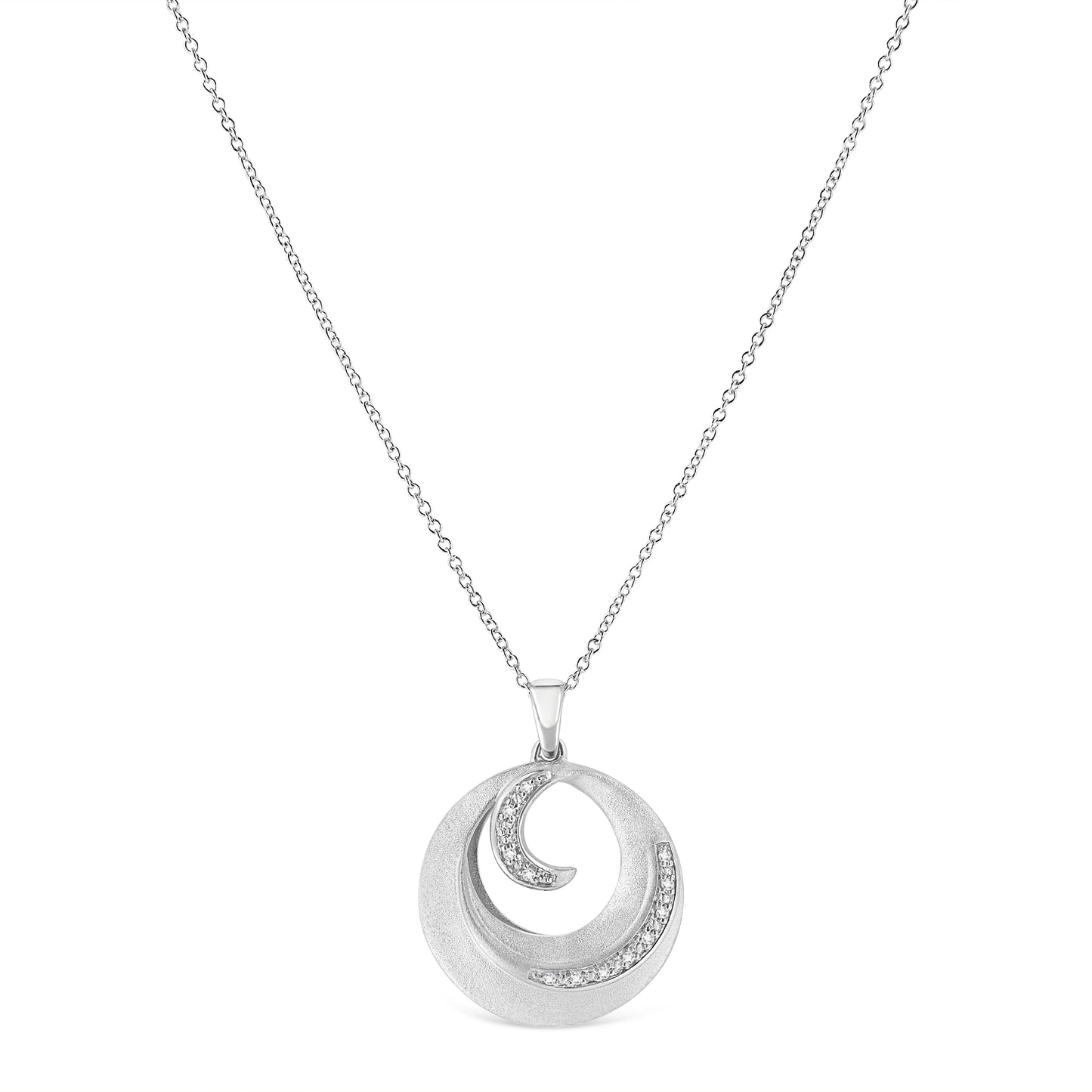 .925 Sterling Silver Pave-Set Diamond Accent Fashion Circle 18" Pendant Necklace (I-J Color, I1-I2 Clarity)