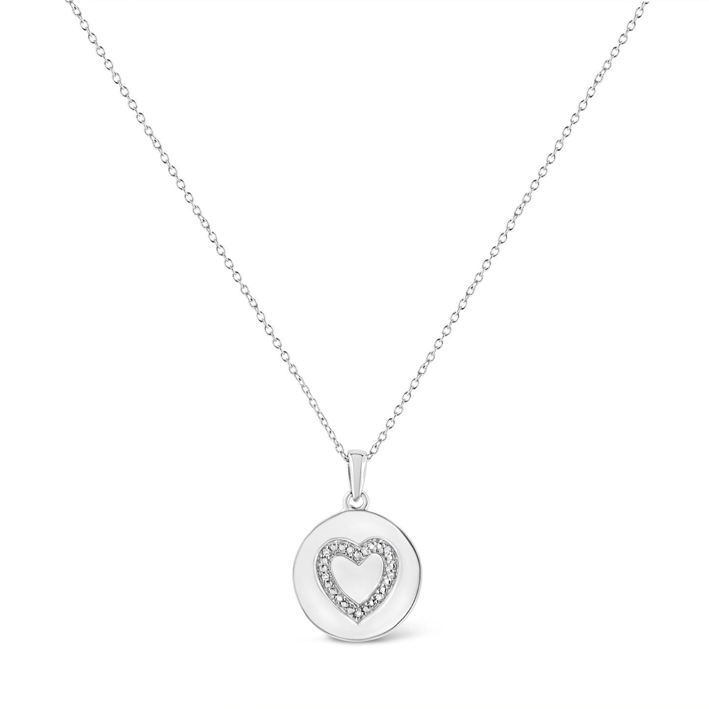 .925 Sterling Silver Prong-Set Diamond Accent Heart Emblemed 18" Pendant Necklace (I-J Color, I1-I2 Clarity)