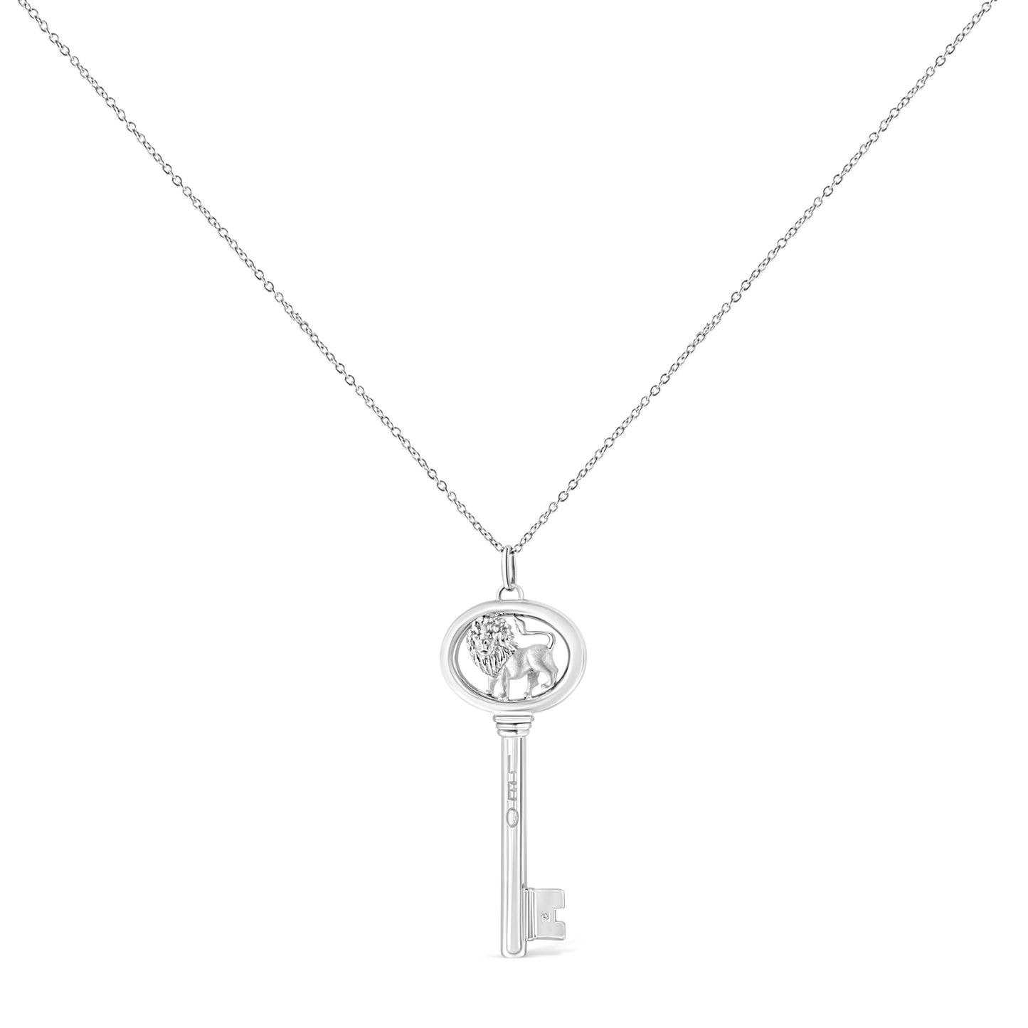 .925 Sterling Silver Diamond Accent Zodiac Key 18" Pendant Necklace (K-L Color, I1-I2 Clarity)