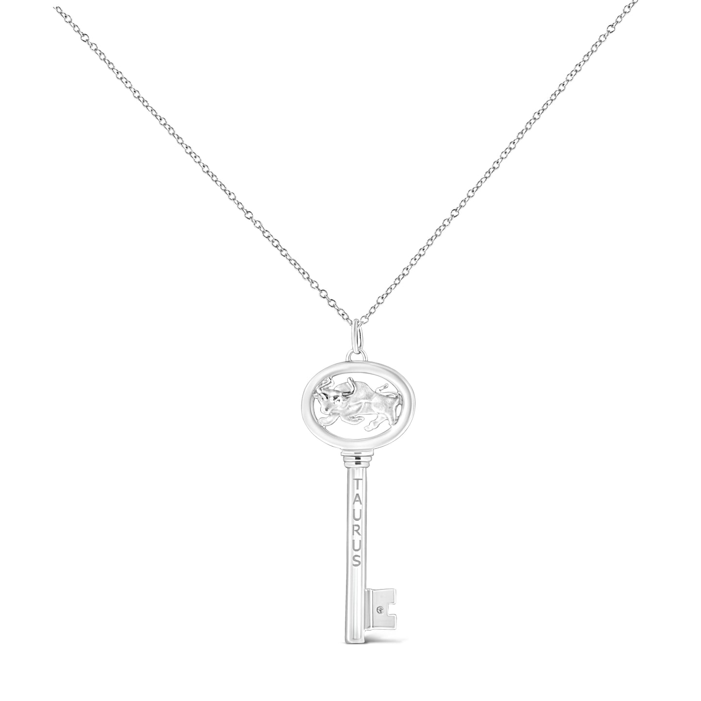 .925 Sterling Silver Diamond Accent Zodiac Key 18" Pendant Necklace (K-L Color, I1-I2 Clarity)