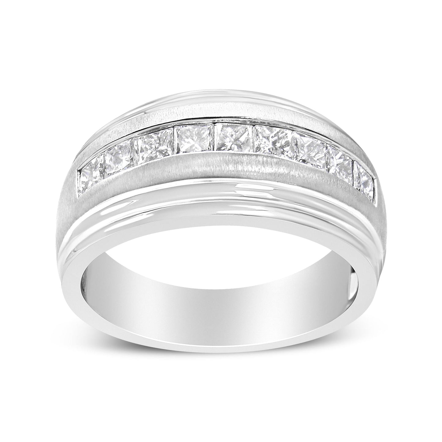 10k White Gold Men's 1.00 Cttw Channel Set 9 Princess Diamond Matte Finish Wedding Band Ring ( H-I Color, I1-I2 Clarity)