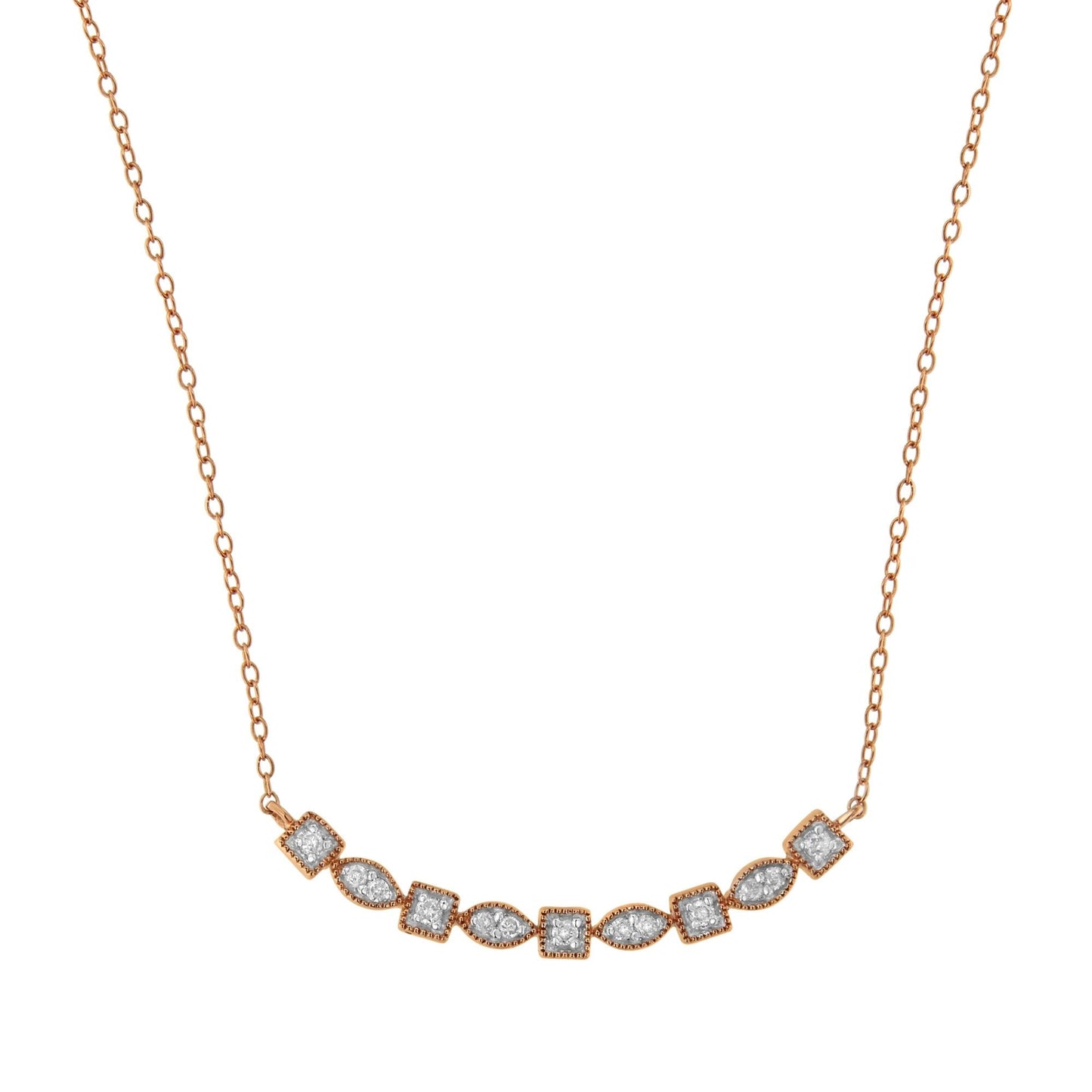 10KT Rose Gold Plated Sterling Silver Round Diamond Bar Necklace (1/4 cttw, I-J Color, I2-I3 Clarity)