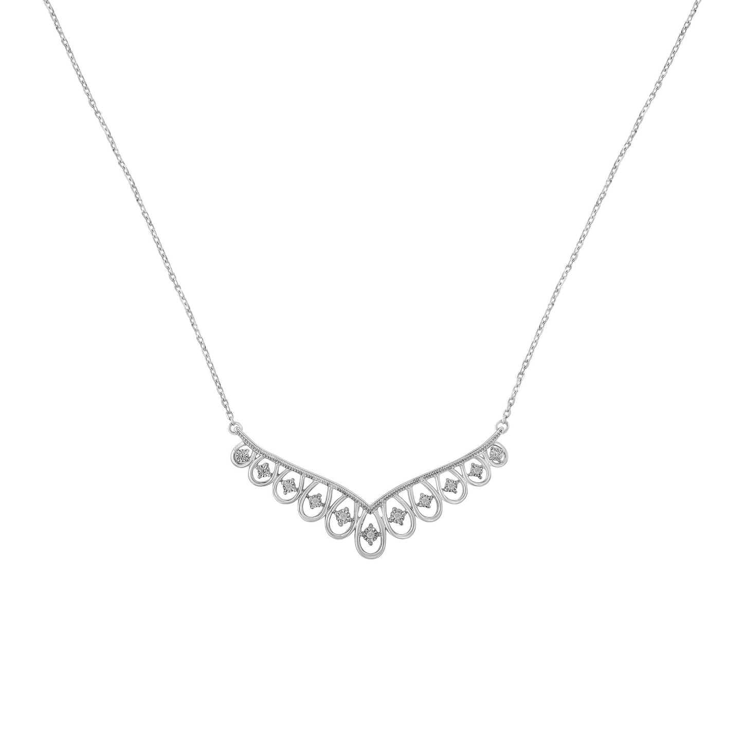 .925 Sterling Silver 1/10 cttw Miracle-Set Diamond Chandelier Style 18" Necklace (I-J Color, I3 Clarity)