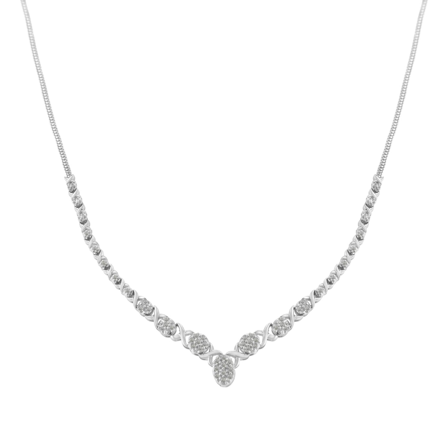 .925 Sterling Silver 1/2 cttw Prong Set Round Diamond Graduated Cluster 18" Statement Necklace (I-J Color, I3 Clarity)