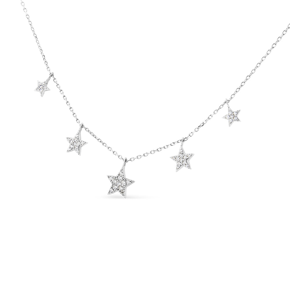 .925 Sterling Silver 1/3 Cttw Diamond Graduated Five Star 18" Necklace (I1-I2 Clarity, H-I Color)