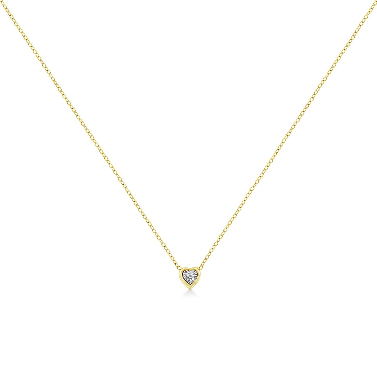 10K Yellow Gold Plated .925 Sterling Silver 1/10 Cttw Miracle Set Round Diamond 18" Pendant Necklace - Choice of Shapes