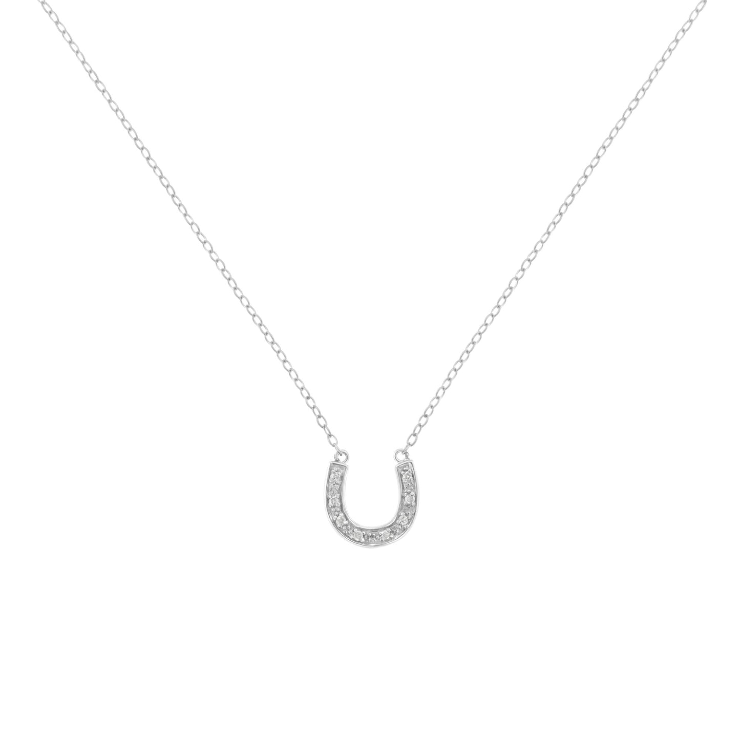 .925 Sterling Silver Diamond Accent Horseshoe U Shape 18" Pendant Necklace (H-I Clarity, I2-I3 Color)