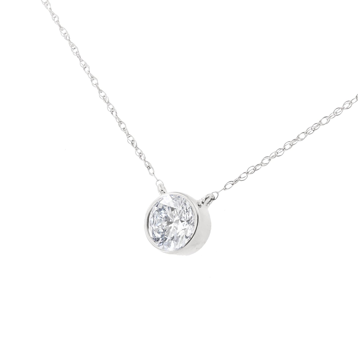 .925 Sterling Silver 1/2 Cttw Diamond Bezel 18" Pendant Necklace (I-J Color, I2-I3 Clarity)