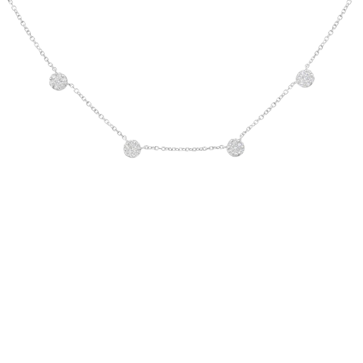 14K White Gold 1 1/10 Cttw Diamond Floral Cluster 4 Station Adjustable 16-18 Inch Necklace (H-I Color, SI2-I1 Clarity)