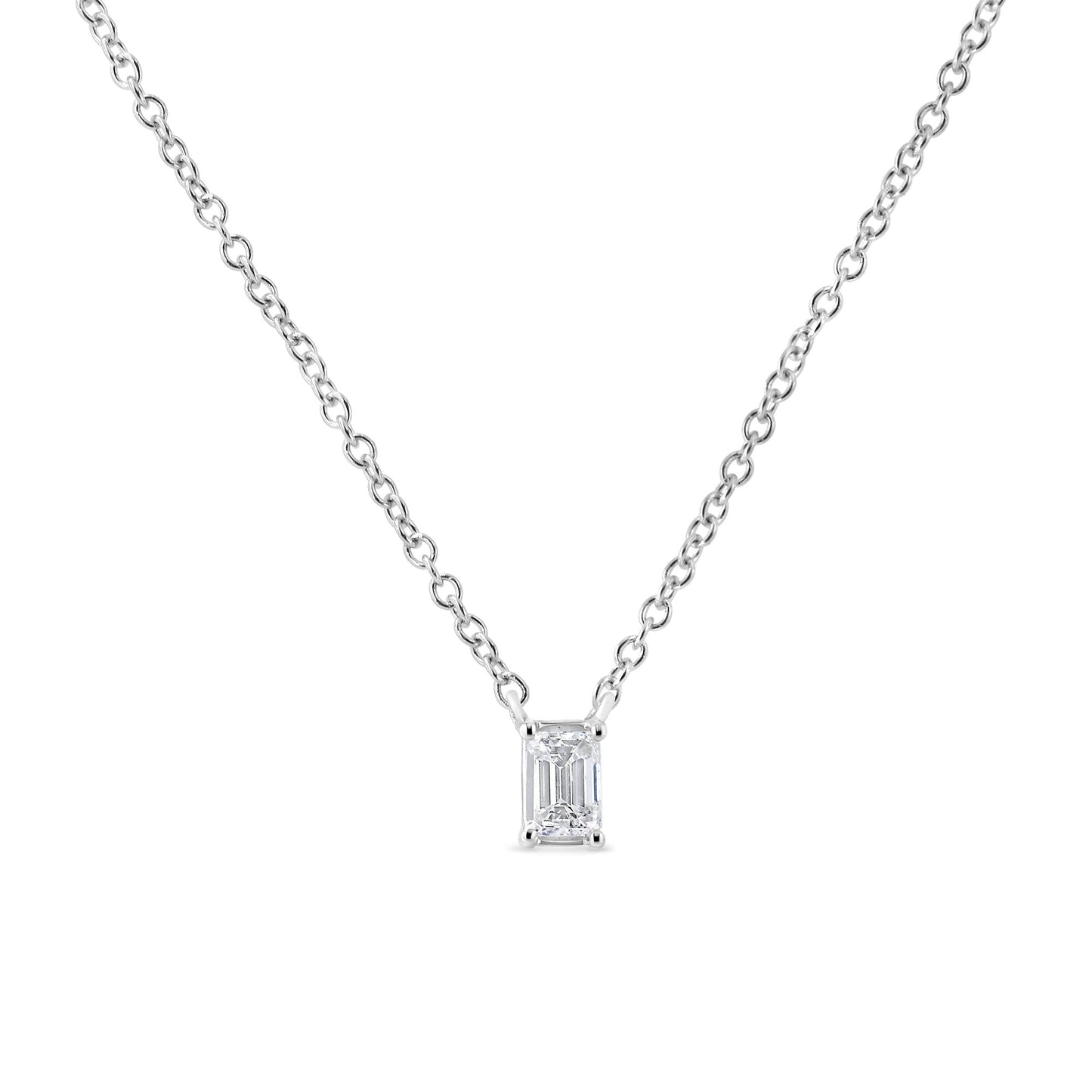 14K White Gold 1/3 Cttw Emerald Shape Solitaire Diamond 18" Pendant Necklace (G-H Color, VS2-SI1 Clarity)