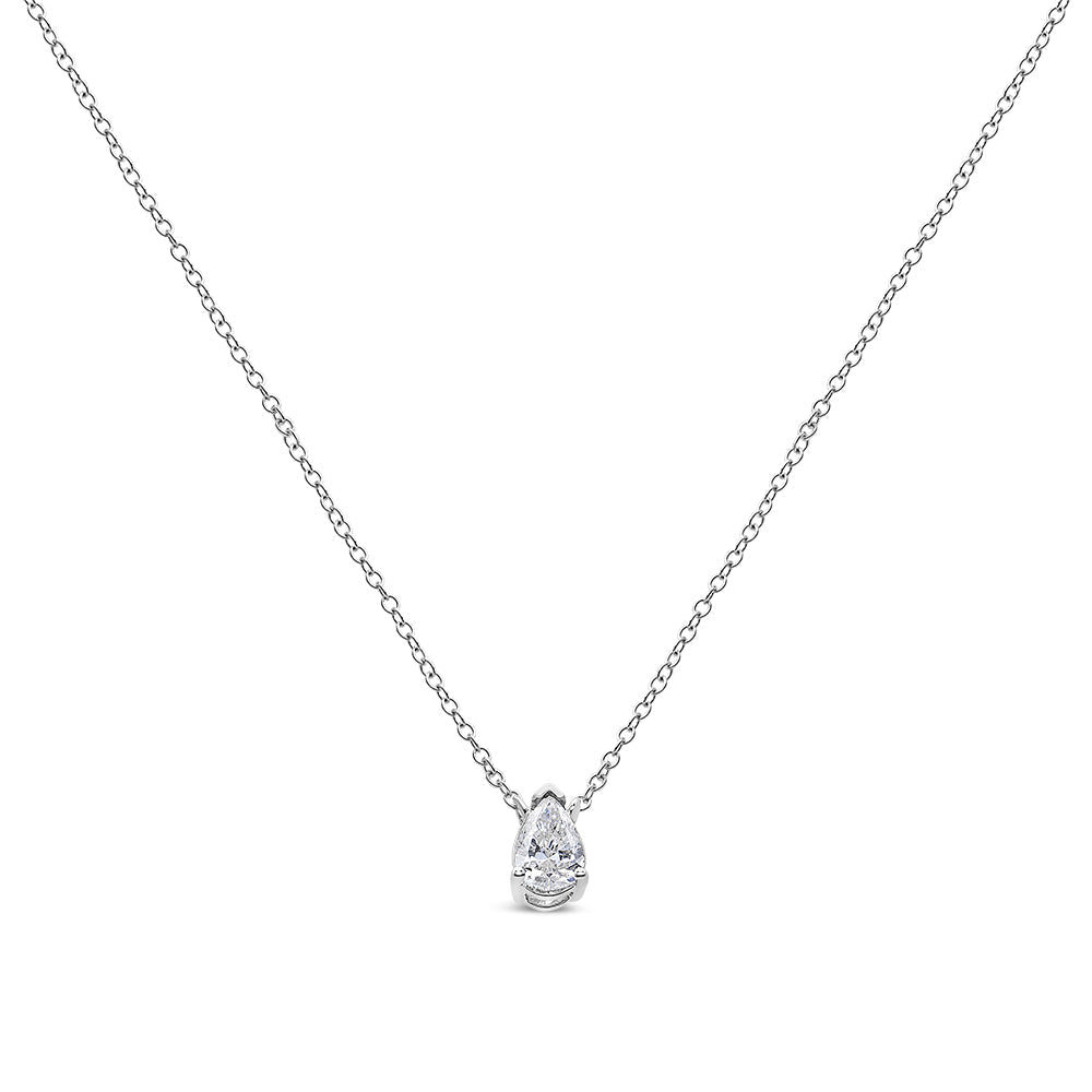 14K White Gold 1/5 Cttw Pear Shape Solitaire Diamond 18" Pendant Necklace (G-H Color, VS2-SI1 Clarity)