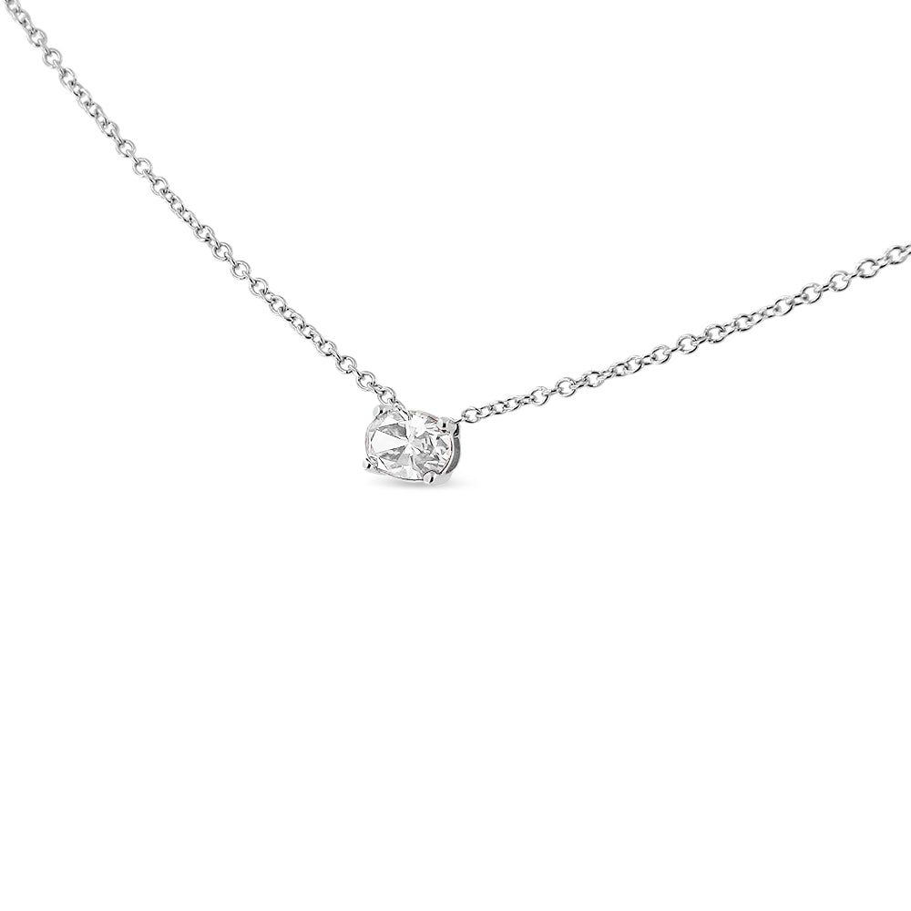 14K White Gold Lab Grown Oval Solitaire Diamond East West 18" Pendant Necklace (F-G Color, VS2-SI1 Clarity)