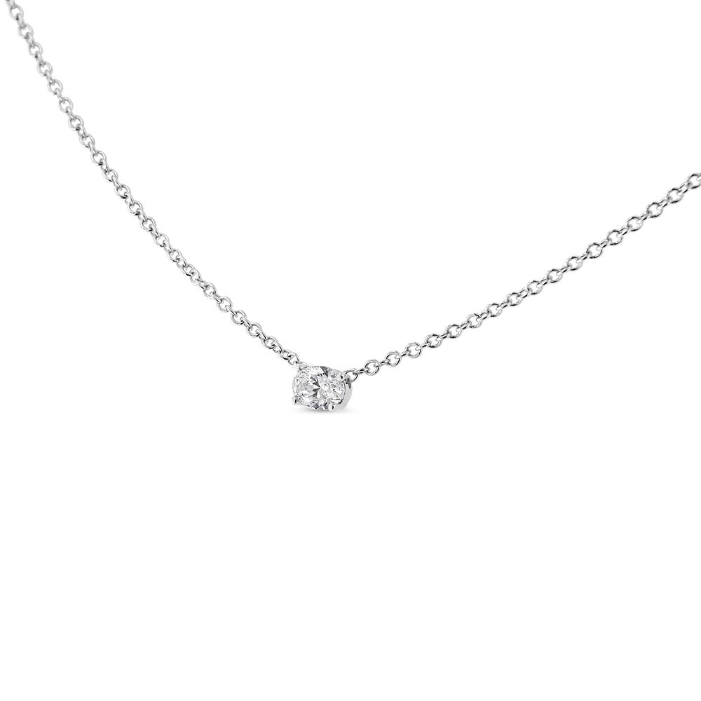 14K White Gold Lab Grown Oval Solitaire Diamond East West 18" Pendant Necklace (F-G Color, VS2-SI1 Clarity)