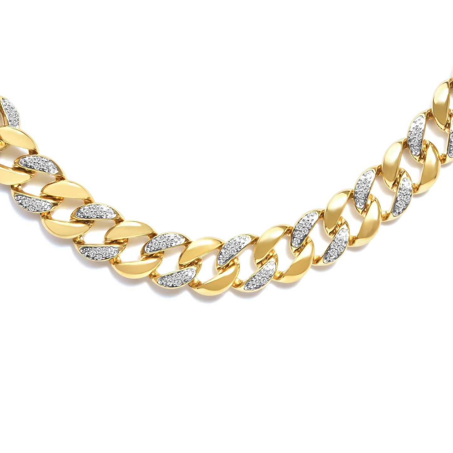 14K Yellow Gold Plated .925 Sterling Silver 1.0 Cttw Diamond Cuban Link Necklace (I-J Color, I3 Clarity) - 18" Inches