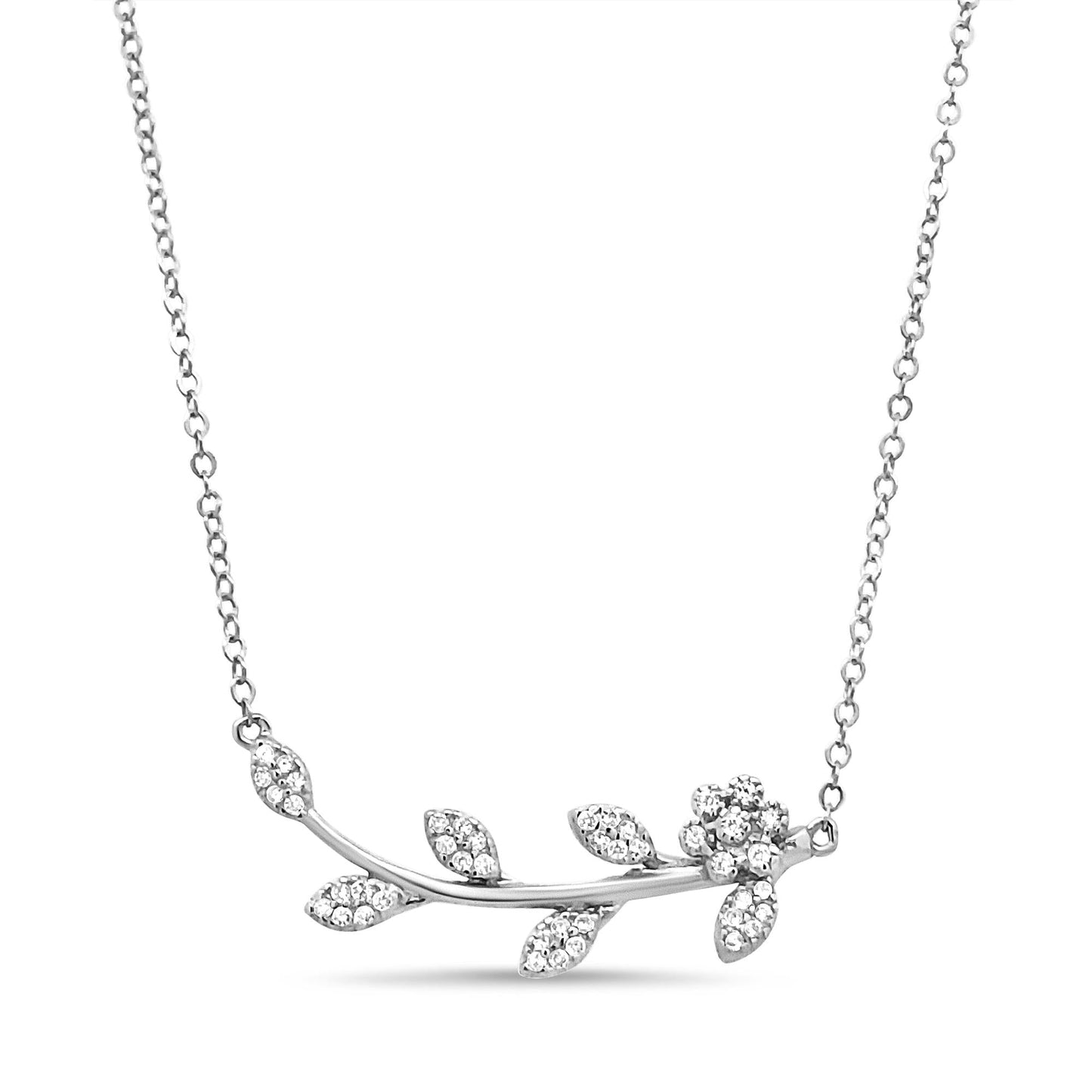 .925 Sterling Silver 1/5 Cttw Diamond Leaf and Branch Pendant Necklace (H-I Color, SI1-SI2 Clarity) -18"