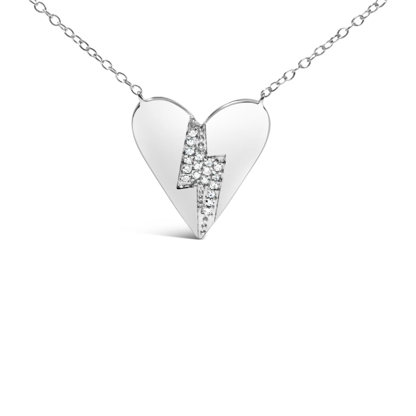 .925 Sterling Silver Diamond Broken Heart Pendant Necklace (H-I Color, I1-I2 Clarity) - 18" Inches