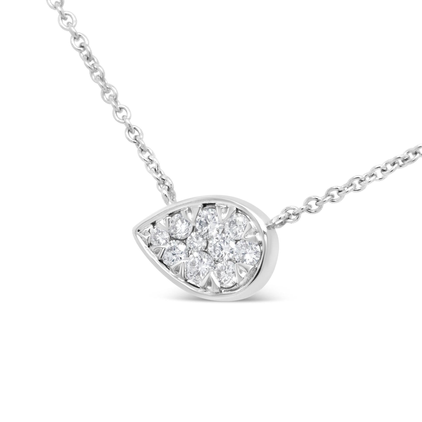 14K White Gold 1/4 Cttw Round Diamond Composite Teardrop Shape 18" Pendant Necklace - (G-H Color, SI2-I1 Clarity)