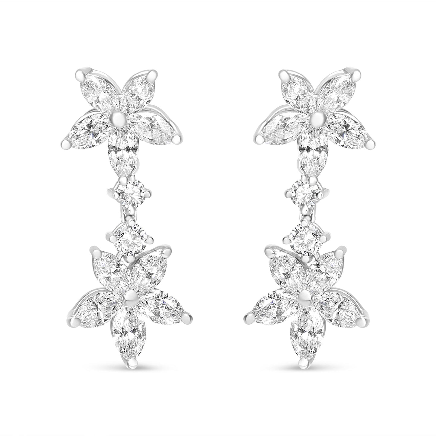 18k White Gold 6.0 Cttw Marquise Diamond Floral Dangle Drop Earrings (E-F Color, VS1-VS2 Clarity)