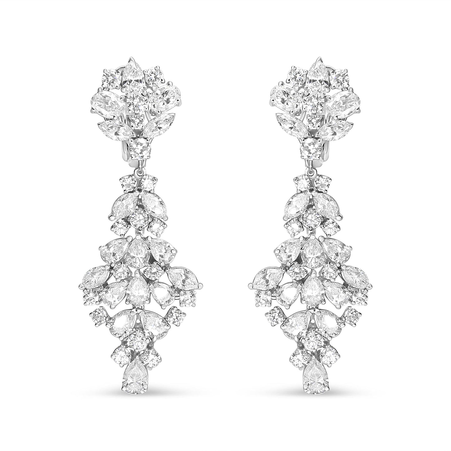 18K White Gold 9 1/2 Cttw Diamond Cluster Drop Dangle Clip-On Earrings (F-G Color, VS1-VS2 Clarity)