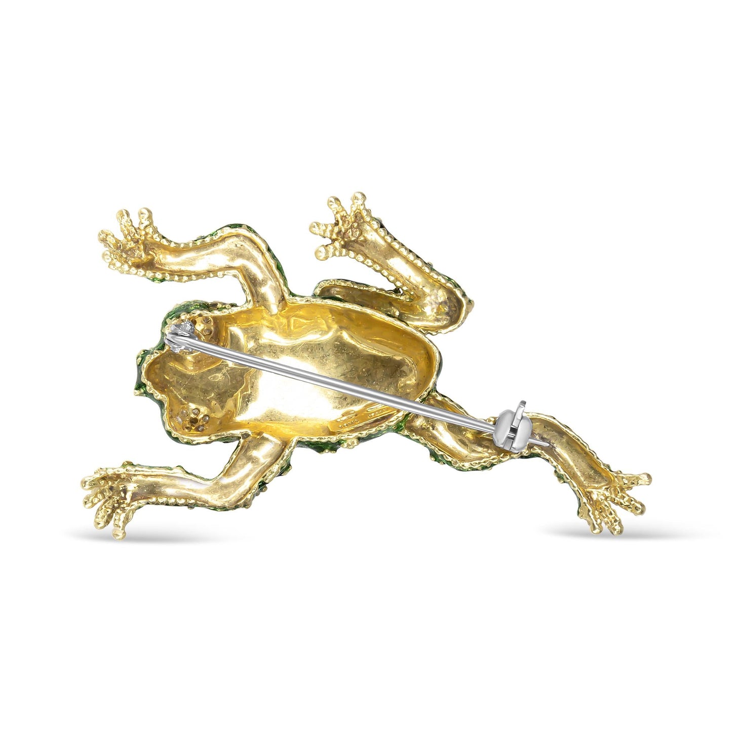 18K Yellow Gold 1/6 Cttw Diamond Green Frog Enamel Floral Brooch Pin (H-I Color, VS2-SI1 Clarity)