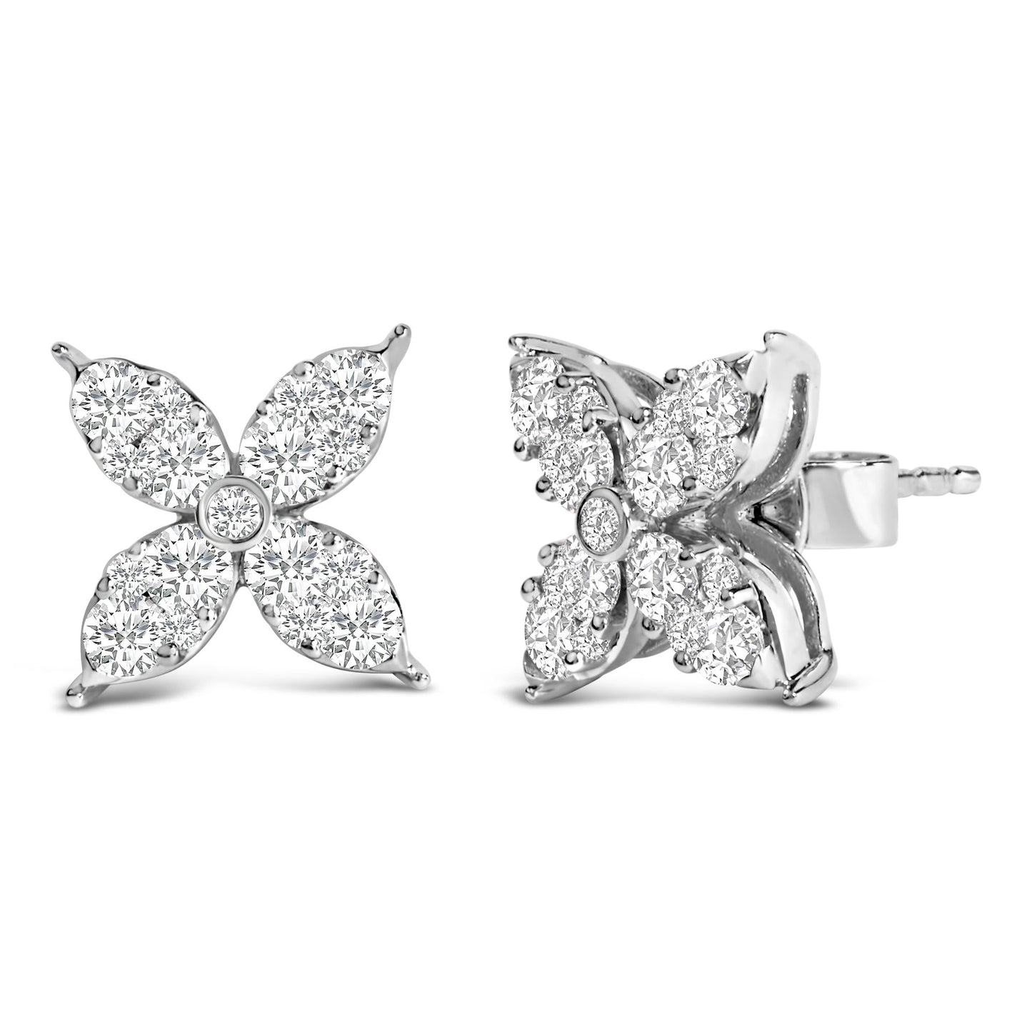 14K White Gold 9/10 Cttw Diamond 4 Leaf Clover Stud Earrings (H-I Color, VS2-SI1 Clarity)