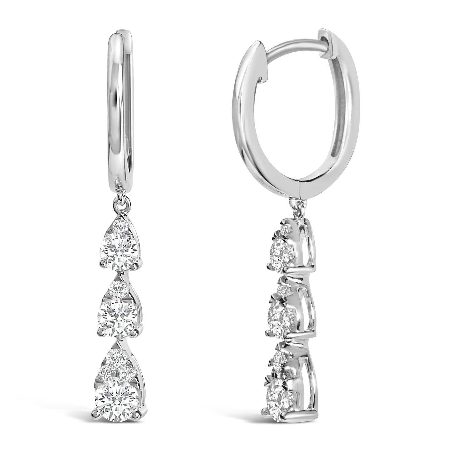 14K White Gold 3/4 Cttw Diamond 3 Stone Pear Cut Style Drop and Dangle Earrings (G-H Color, VS2-SI1 Clarity)