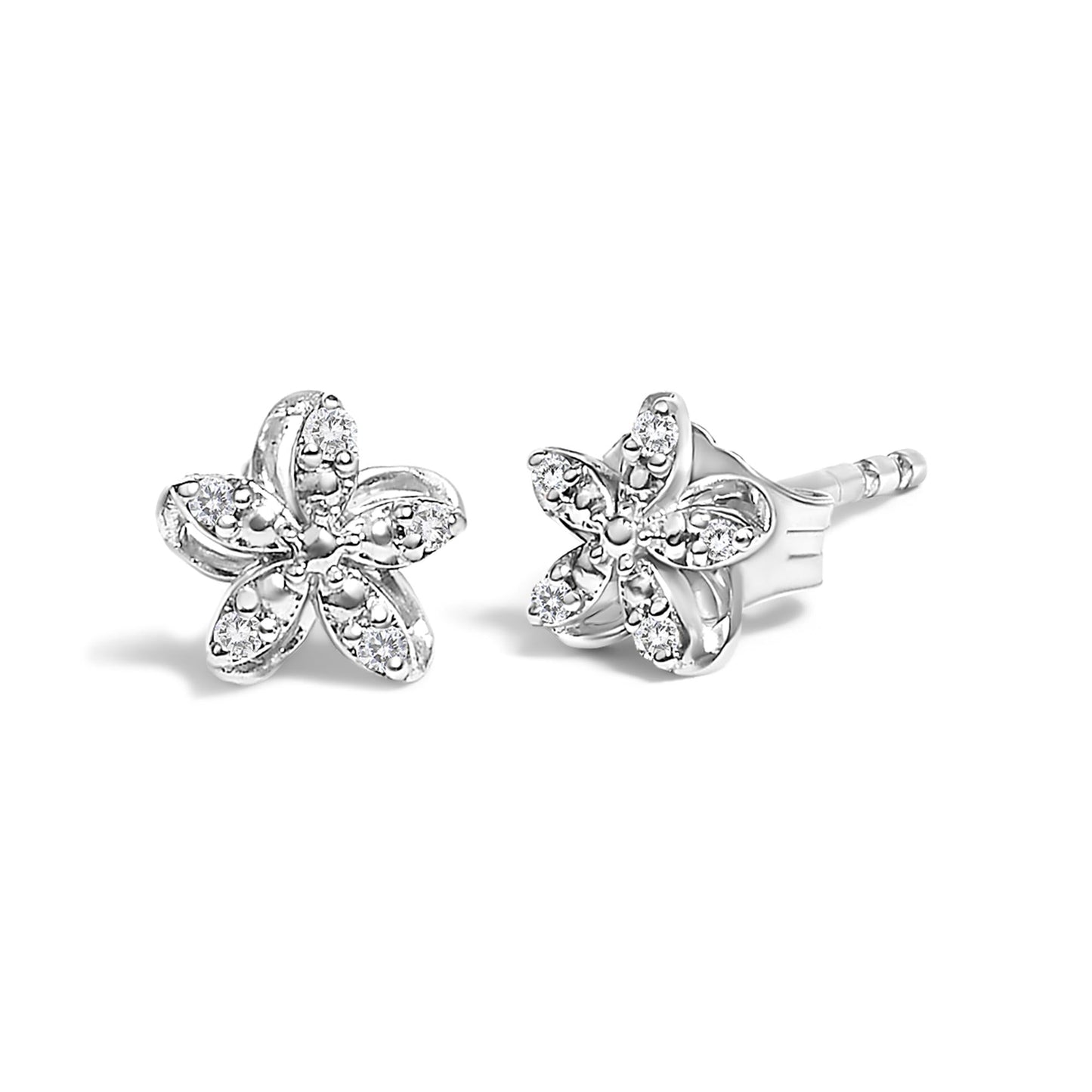 .925 Sterling Silver Diamond Accent Flower Stud Earrings (K-L Color, I2-I3 Clarity)