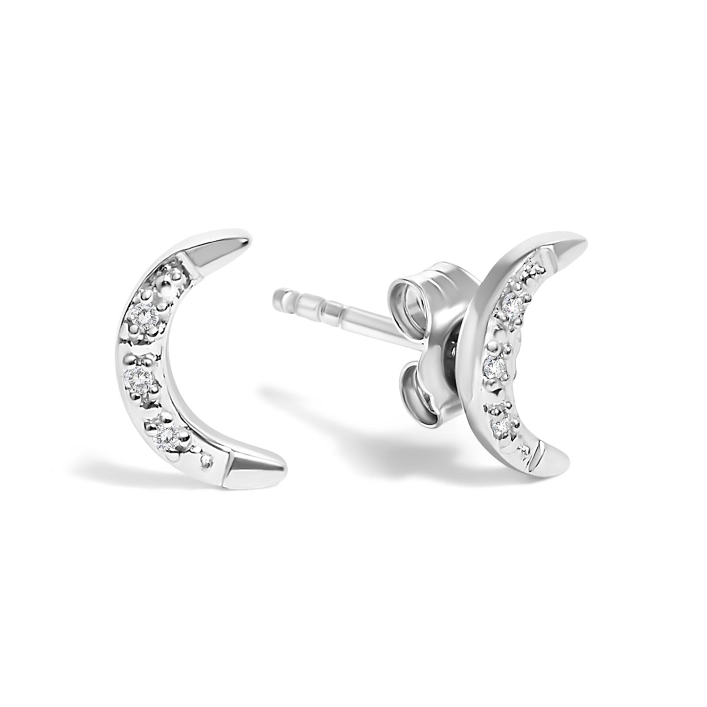 .925 Sterling Silver Diamond Accent Crescent Moon Stud Earrings (K-L Color, I2-I3 Clarity)